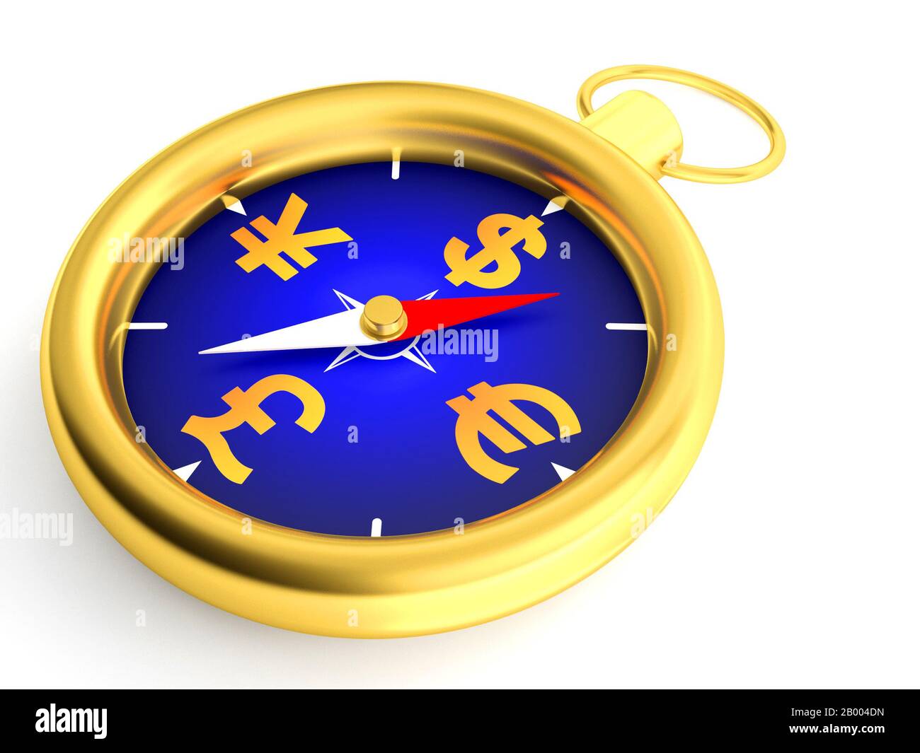 Golden Money Kompass isoliert auf weißem Hintergrund. Stockfoto