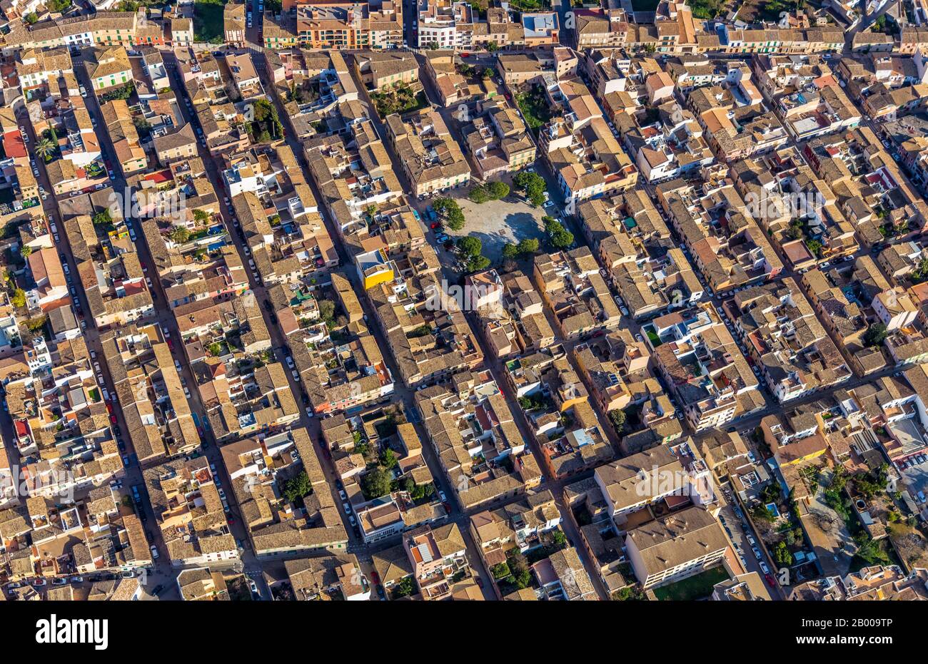 Luftbild, Andratx mit Plaza de Espana, Andratx, Europa, Balearen, Spanien, Mallorca, Altstadt, es, Espana, Immobiliensteuer, Immobilien, Markt Stockfoto
