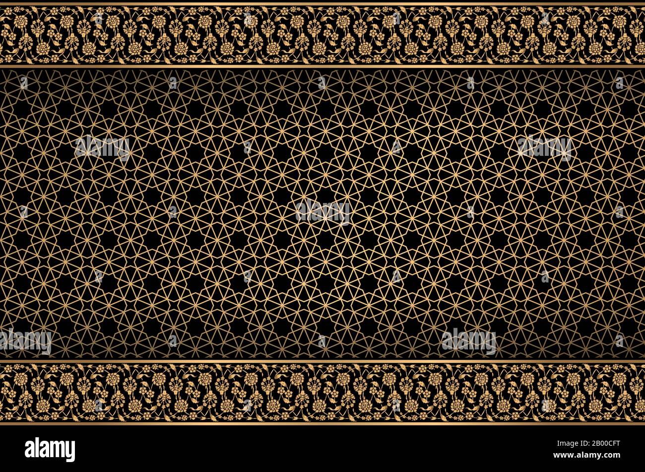 Goldener islamischer Ziervektor, traditionelle arabische Kunst, islamisch geometrische Rundornamentale. Für Stoff-, Textil-, Umschlagpapier Stock Vektor