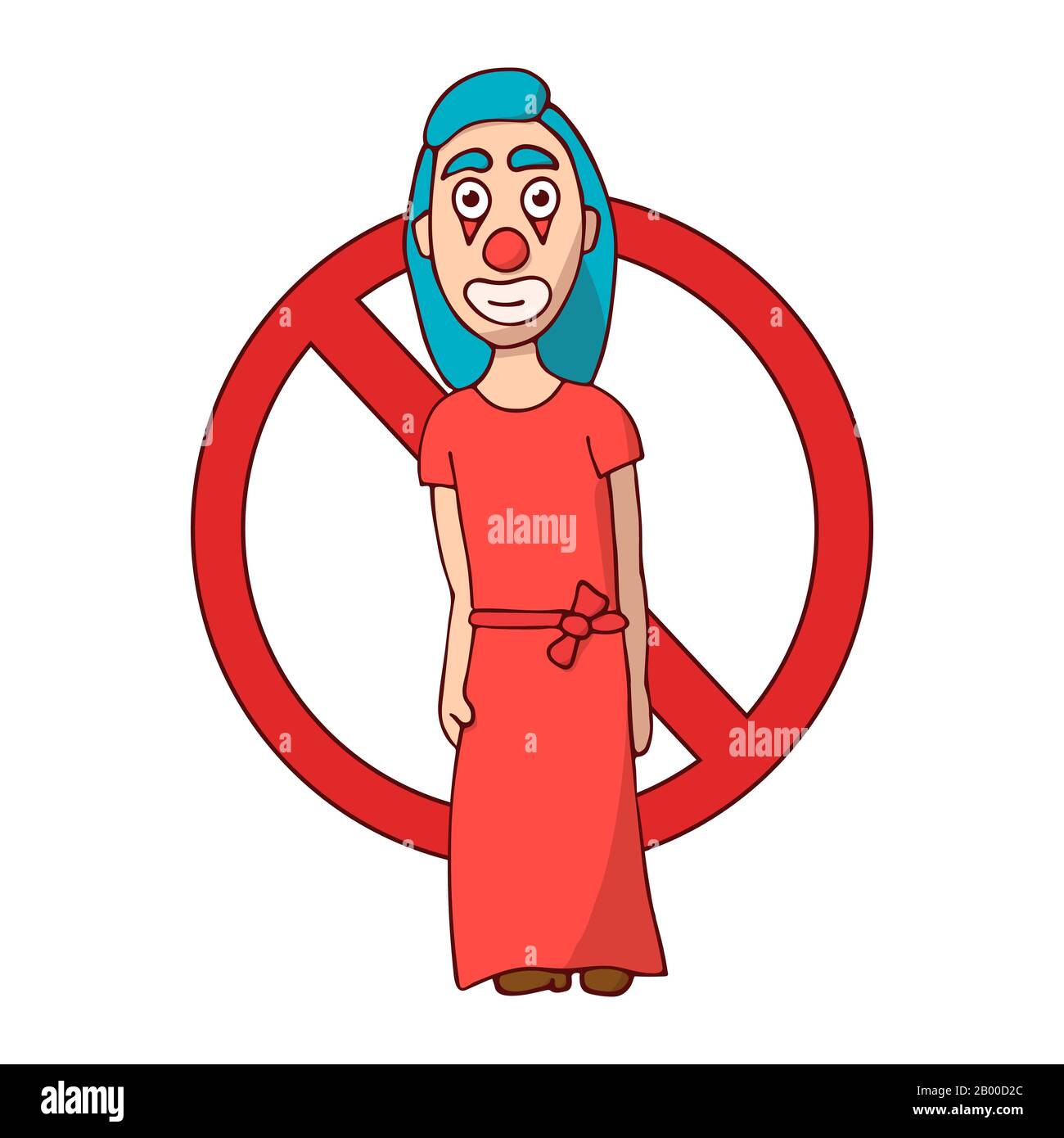 Ban Cartoon Woman clown in Dress. Kein Witz. Weißer Hintergrund isolierte Stock Vector Illustration Stock Vektor