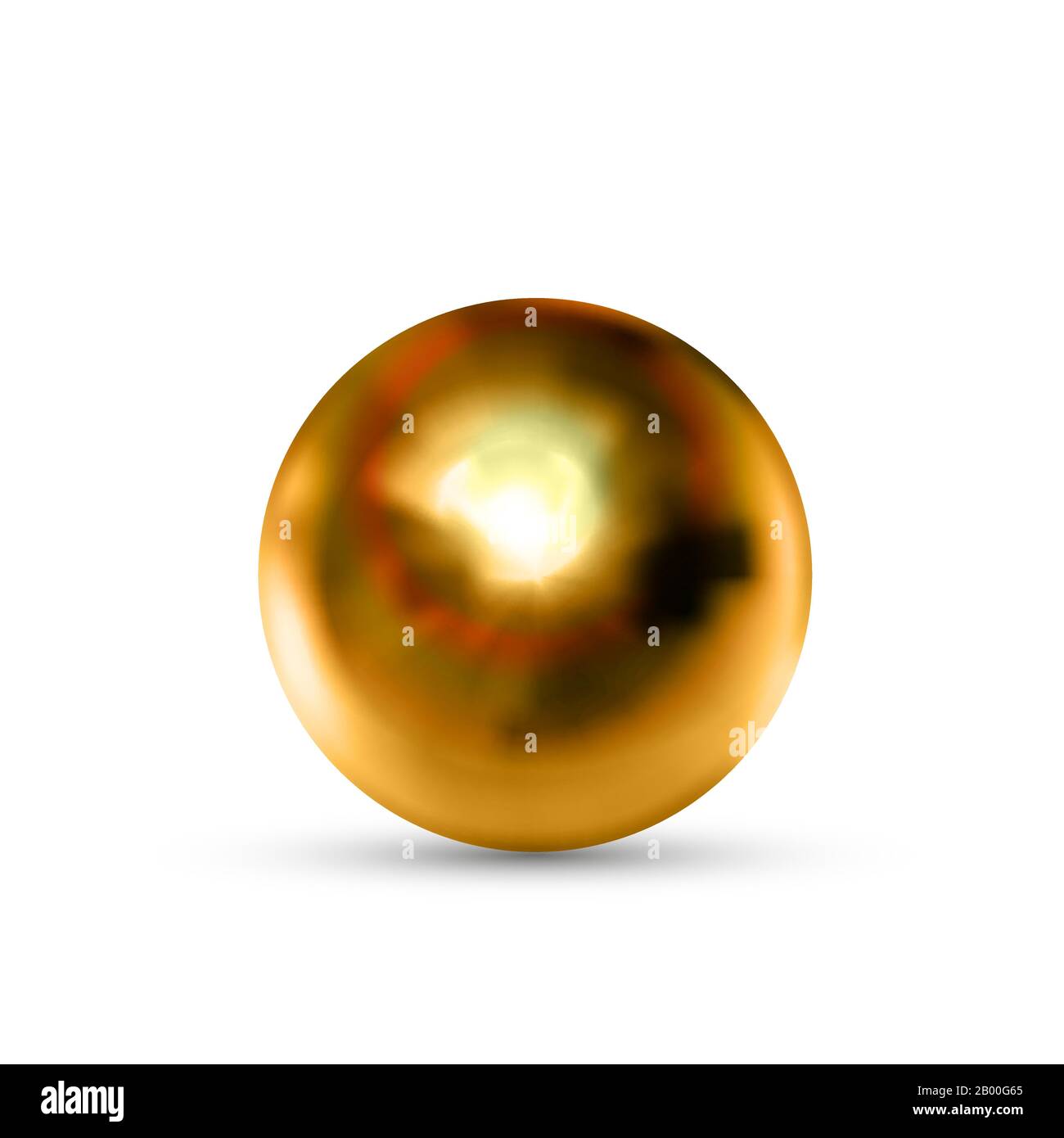 Realistische glänzende Bronzekugel mit Glares und Reflexion isoliert auf Weiß Stock Vektor