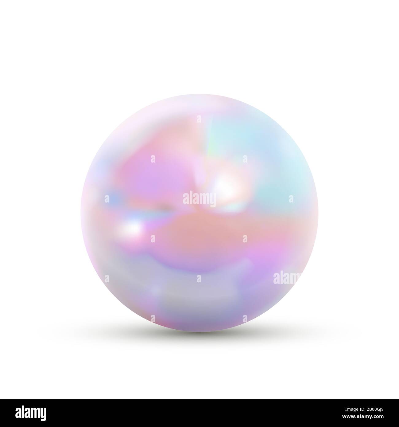 Realistische glänzende Marmorkugel mit Regenbogenblendung auf Weiß Stock Vektor
