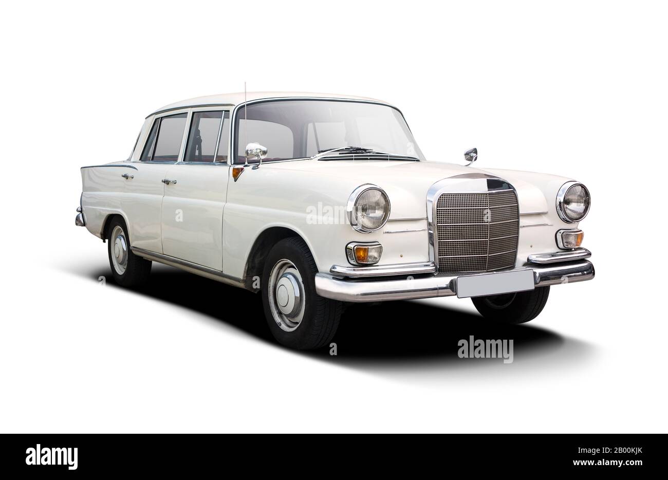 Klassischer deutscher Luxuswagen mit Seitenansicht isoliert auf weißem Classic German Luxury Car Seitenansicht isoliert auf Weiß Stockfoto
