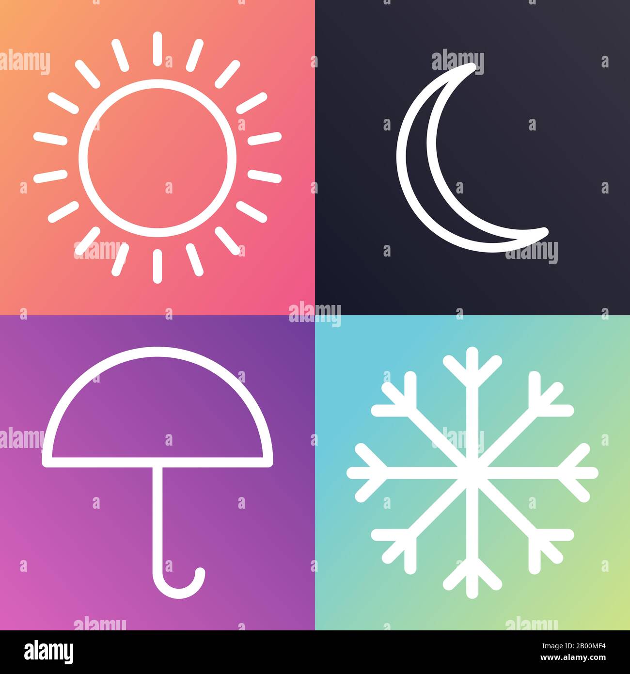 Symbol "Vector Weather Set": Mondschirm, Schneesonne, ikonisches Symbol Stock Vektor