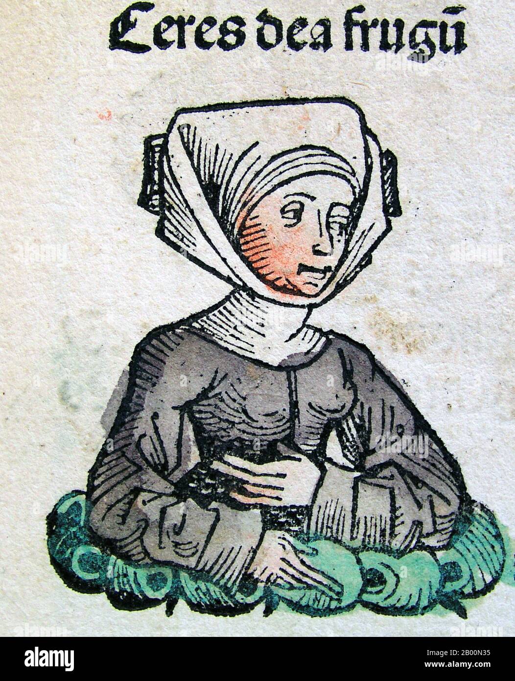 Deutschland: 'Ceres'. Die Nürnberger Chronik, von Hartmann Schedel (1440-1514), 1493. Die Nürnberger Chronik ist eine illustrierte Weltgeschichte. Seine Struktur folgt der Geschichte der menschlichen Geschichte, wie in der Bibel, es umfasst die Geschichten einer Reihe von wichtigen westlichen Städten. Geschrieben in Latein von Hartmann Schedel, mit einer Version in deutscher Übersetzung von Georg Alt, erschien es 1493. Es ist eines der am besten dokumentierten frühen gedruckten Bücher. Es wird als Inkunabulum klassifiziert – also als Buch, Broschüre oder Breitseite, das vor dem Jahr 1501 in Europa gedruckt (nicht handschriftlich) wurde. Stockfoto