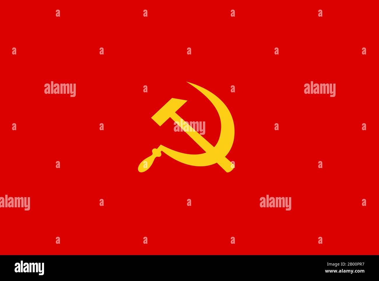 Kambodscha: Flagge der Kommunistischen Partei Kampuchea (CPK), des politischen Arms der Roten Khmer. Gelber Hammer und Sichelsymbol auf rotem Feld. Stockfoto