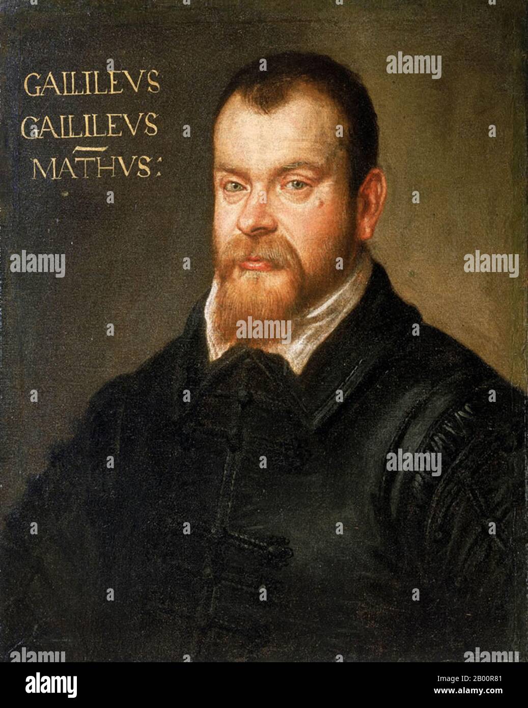 Italien: 'Galileo Galilei (1564–1642)'. Öl auf Leinwand Porträt von Domenico Tintoretto (1560-1635), c. 1602-1607. Galileo Galilei (15. Februar 1564 – 8. Januar 1642) war ein italienischer Physiker, Mathematiker, Philosoph und Astronom, der eine entscheidende Rolle bei der Etablierung der modernen Wissenschaft zu einer Zeit spielte, als der Widerspruch der Religion als Häresie galt. Es war als Astronom, dass er am umstrittensten war. Galileo entwickelte Teleskope, die die Phasen der Venus bestätigten, und die Entdeckung der vier größten Satelliten des Jupiter (benannt die Galileischen Monde zu seinen Ehren), sowie Sonnenflecken. Stockfoto