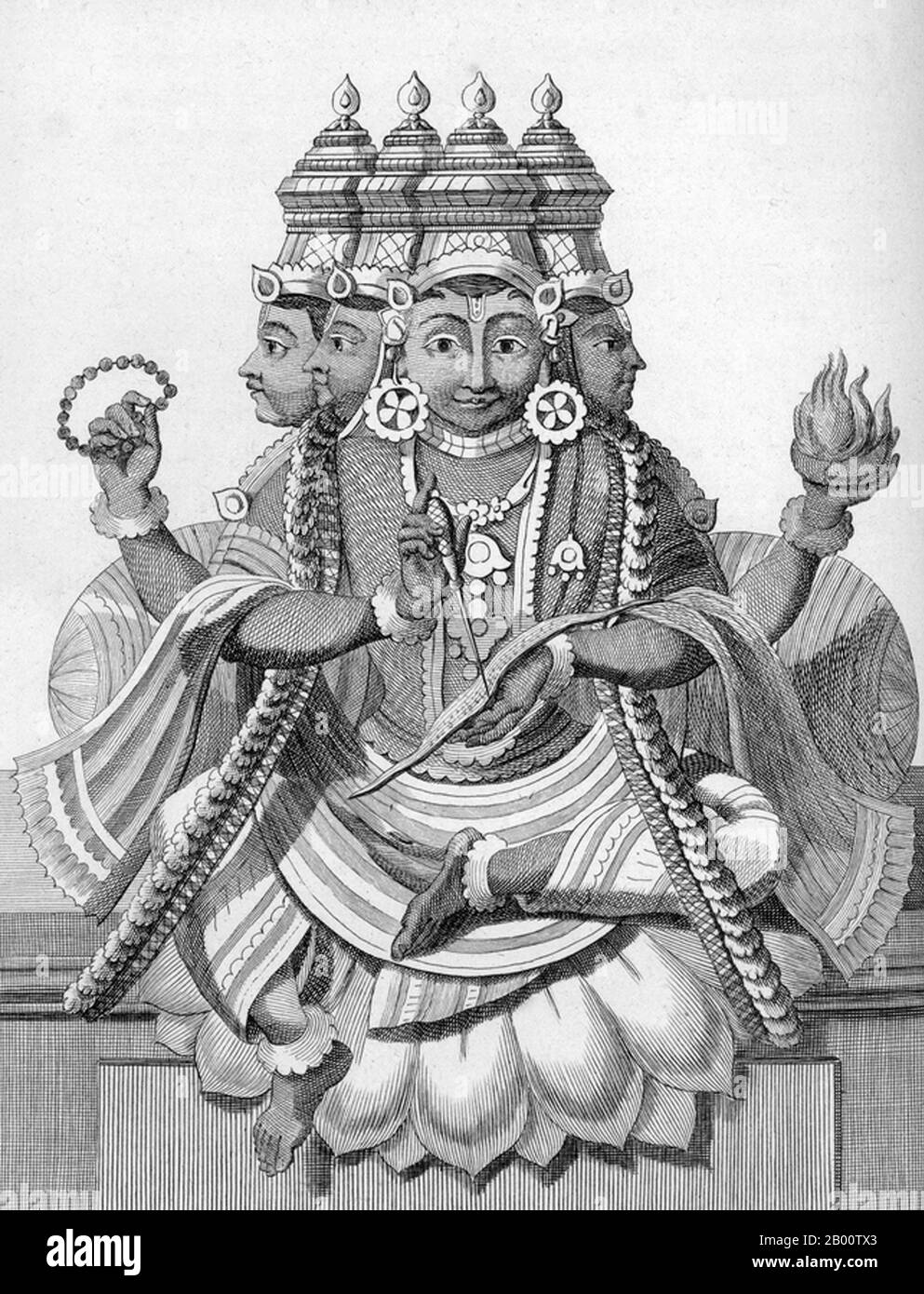 Indien: 'Trimurti - Brahma, Vishnu und Siva'. Illustration von Pierre Sonnerat (1748-1814), 1782. Pierre Sonnerat (1748-1814) war ein französischer Naturforscher und Forscher, der zwischen 1769 und 1781 mehrere Reisen nach Südostasien machte. Er veröffentlichte diese zweibändige Bericht über seine Reise von 1774-81 in 1782. Band 1 befasst sich ausschließlich mit Indien, dessen Kultur Sonnerat sehr bewundert, und ist besonders bemerkenswert für seine erweiterte Diskussion über Religion in Indien, Hinduismus im Besonderen. Das Buch ist mit Stichen illustriert, die auf Sonnerat’s Zeichnungen basieren. Stockfoto