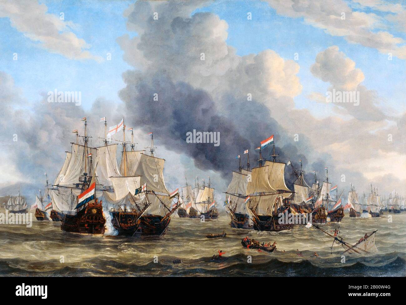 Italien/Niederlande: "Die Schlacht von Livorno (14. märz 1653)". Öl auf Leinwand Gemälde von Reinier Nooms (1623-1664), c. 1653-1664. Die Seeschlacht von Leghorn (die Holländer nennen die Begegnung mit dem italienischen Namen Livorno) fand am 14. März (4. März Old Style) 1653, während des ersten Anglo-Niederländischen Krieges, in der Nähe von Leghorn (Livorno), Italien. Es war ein Sieg einer holländischen Flotte unter Commodore Johan van Galen über eine englische Staffel unter Captain Henry Appleton. Danach kam eine englische Flotte unter Kapitän Richard Badiley, die Appleton zu erreichen versucht hatte, aber war unternumeriert und floh. Stockfoto