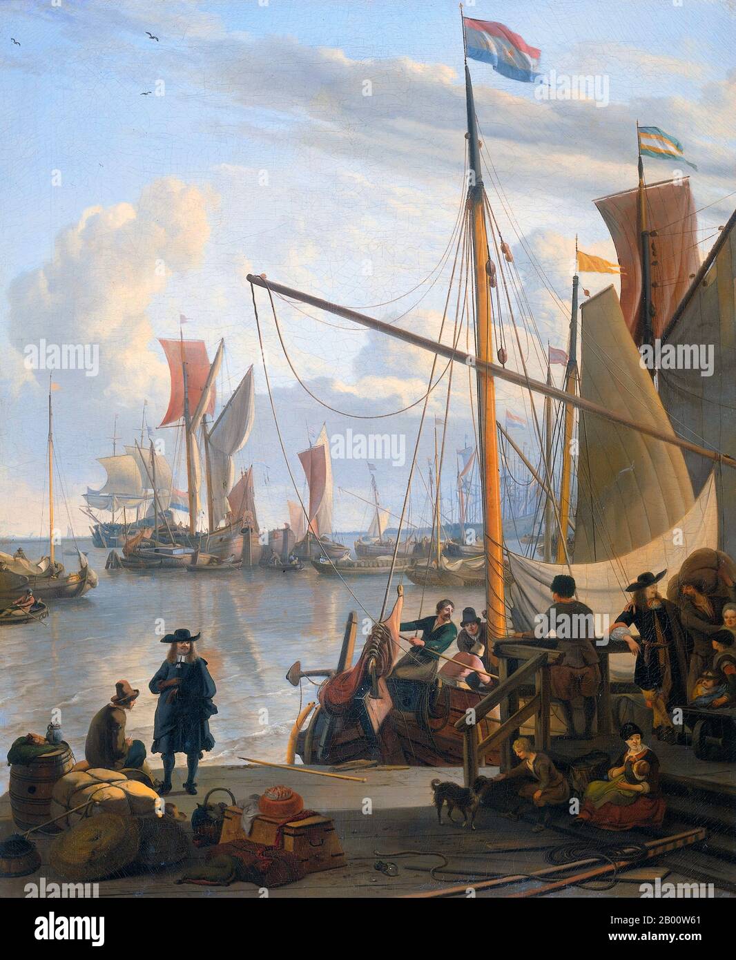 Holland: 'Das Y in Amsterdam, vom Mosselsteiger aus gesehen'. Öl auf Leinwand Gemälde von Ludolf Bakhuizen (1631– 1708), 1673. Ludolf Bakhuizen (oder Backhuysen) (28. Dezember 1630 – 17. November 1708) war ein in Deutschland geborener niederländischer Maler des Goldenen Zeitalters, der nach der Abreise der beiden Willem van de Veldes (Vater und Sohn) nach England im Jahr 1672 der führende niederländische Maler maritimer Themen war. Stockfoto