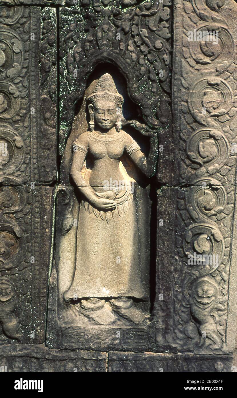 Kambodscha: Devata, Innengehege, Ta Som, Angkor. TA Som wurde Ende des 12. Jahrhunderts für König Jayavarman VII. Erbaut und ist seinem Vater Dharanindravarman II. Gewidmet, der von 1150 bis 1160 König des Khmer-Reiches war. Stockfoto