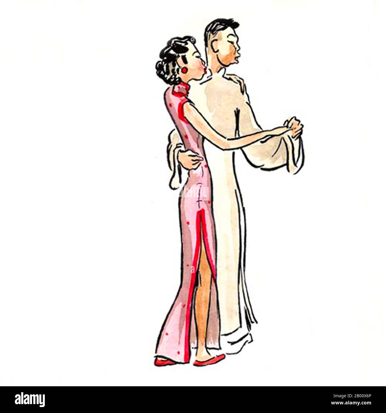 China: Eine Karikatur von Friedrich Schiff (1908-1968) aus dem 'alten Shanghai' der 1930er Jahre. Ein Bild aus dem Buch "Maskee" des österreichischen Künstlers Friedrich Schiff, der in den 1930er Jahren in Shanghai lebte. Seine Bilder veranschaulichen die Atmosphäre und den Genuss von "alles geht" inmitten der Armut, die das alte Shanghai charakterisierte und die bald durch die japanische Invasion (1937) und die kommunistische Revolution (1949) zu einem abrupten Ende gebracht werden sollten. Stockfoto