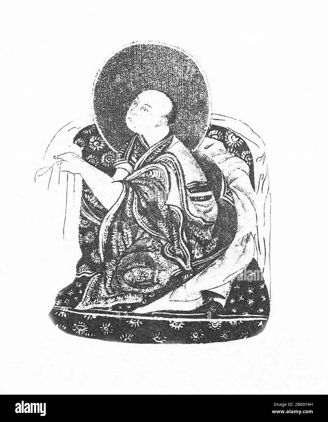 China/Tibet: Khedrup Gelek Pelzang, 1. Panchen Lama (1385-1438), c. 1882. Khedrup Gelek Pelzang (1385–1438), besser bekannt als Khedrup je, der 1. Panchen Lama, war einer der Hauptjünger von Lama Tsongkhapa (Gründer der Gelug-Tradition des tibetischen Buddhismus). Stockfoto