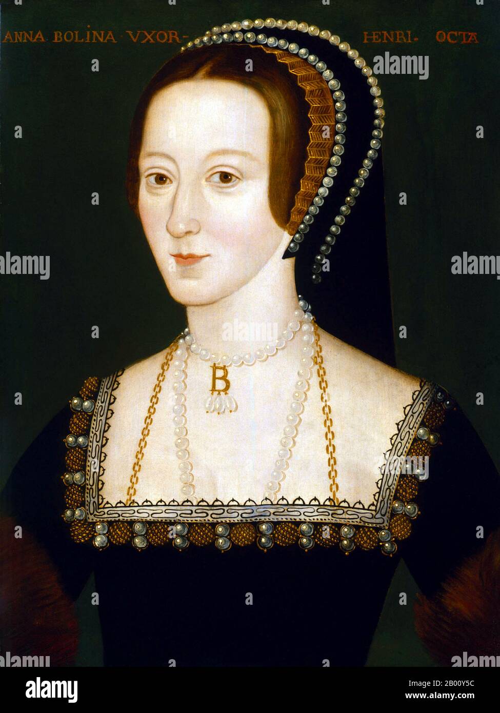 England: Anne Boleyn (ca. 1501/1507 – 19. Mai 1536), Königin von England (1533-1536) und zweite Ehefrau von Heinrich VIII. Von England. Öl auf Tafelbild von einem unbekannten Künstler,. 1533-1536. Anne wurde am 1. Juni 1533 zur Königin von England gekrönt. Am 7. September gebar sie die zukünftige Elisabeth I. von England. Zu Heinrichs Unmut jedoch versagte sie, einen männlichen Erben zu produzieren. Henry war nicht völlig entmutigt, denn er sagte, dass er Elizabeth liebte und dass ein Sohn sicherlich folgen würde. Drei Fehlgeburten folgten jedoch, und bis März 1536, Henry war umwerben Jane Seymour. Sie wurde am 19. Mai enthauptet. Stockfoto