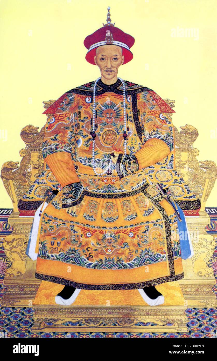 China: Kaiser Daoguang (1782 - 1850), Geburtsname Mianning/Minning und Tempelname Xuanzong. Hängende Schriftrolle Malerei, 19th Jahrhundert. Der Kaiser Daoguang (16. September 1782 – 25. Februar 1850) war der siebte Kaiser der mandschu-geführten Qing-Dynastie und der sechste Qing-Kaiser, der von 1820 bis 1850 über China regierte. Stockfoto