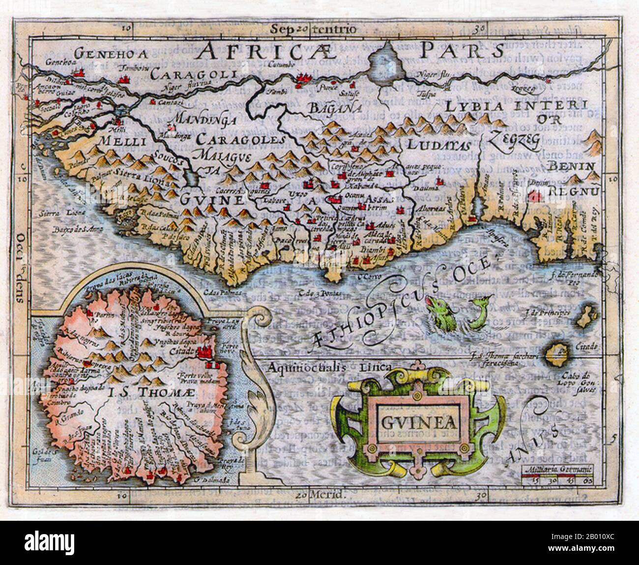Afrika: Karte von Guinea und Umgebung von Jodocus Hondius (1563-1612), 1625. 'Benin Regnu', das Königreich Benin, ist im Südosten angegeben. Stockfoto