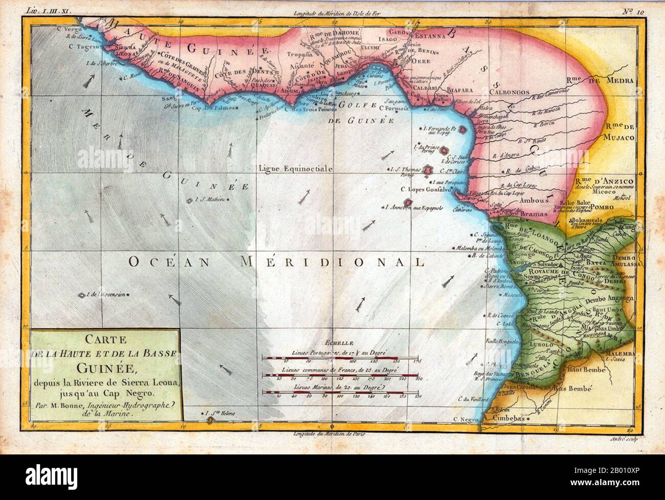 Afrika: Karte Westafrikas von Rigobert Bonne (1727-1794), Paris, 1780-1787. Stockfoto