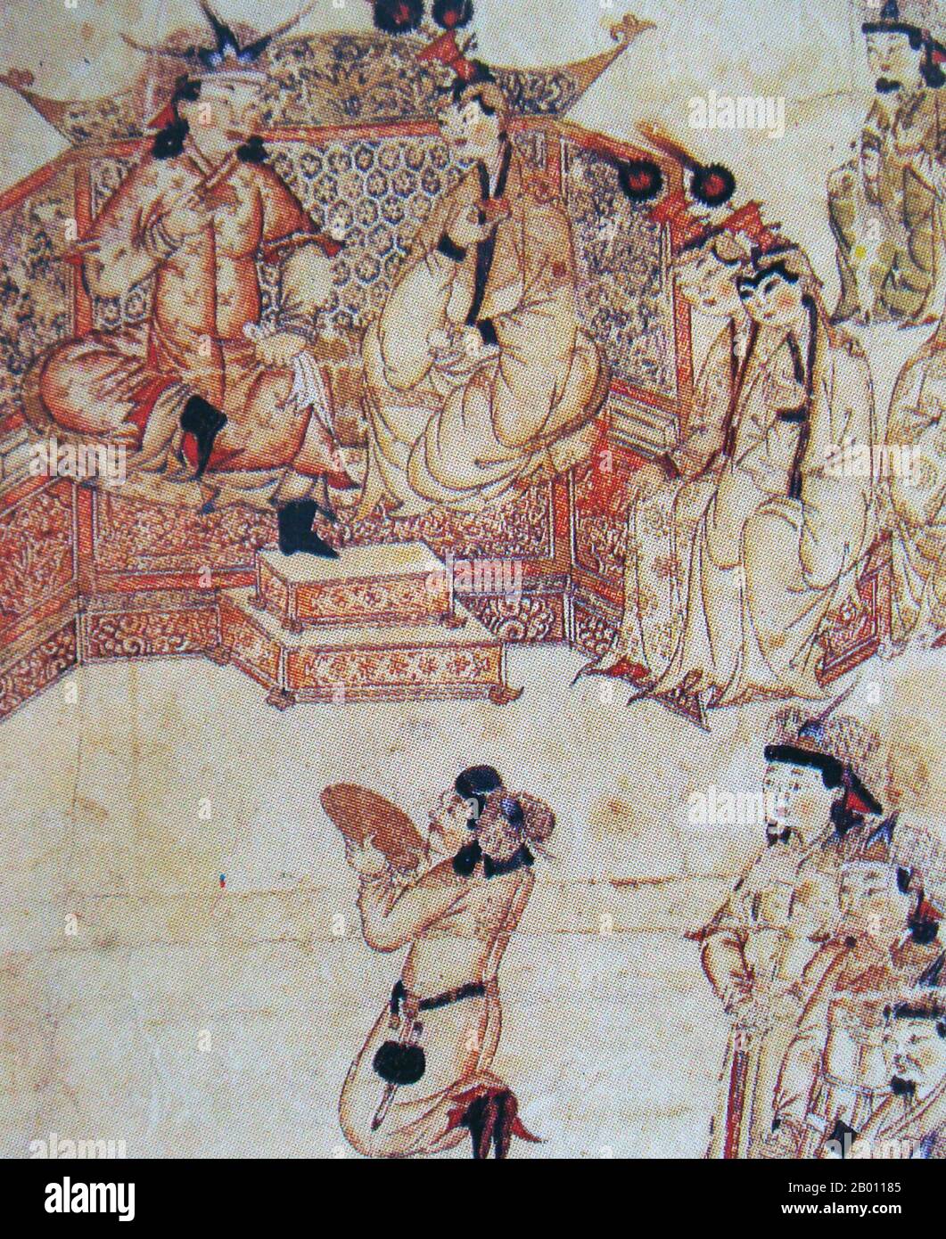 Iran/Mongolei: Ghazan Khan (r.1295-1304) mit seiner Frau Kokochin (Kokachin) vor Gericht, 13. Jahrhundert. Kokachin war eine mongolische Prinzessin aus dem 13. Jahrhundert aus der Yuan-Dynastie in China, die zum Stamm der mongolischen Bayaut gehörte. Im Jahr 1291 wurde sie vom mongolischen Großkhan Kublai mit dem Ilkhanate khan Arghun verlobt. Dies folgte einem Antrag von Arghun an seinen Großonkel Kublai, ihm einen Verwandten seiner toten Frau zu schicken, und Kublai wählte den 17-jährigen Kökötchin, der Marco Polo anvertraute, sie als seine letzte Pflicht zu begleiten. Arghun starb jedoch, bevor sie 1293 in Persien ankam, und so heiratete sie seinen Sohn Ghazan. Stockfoto