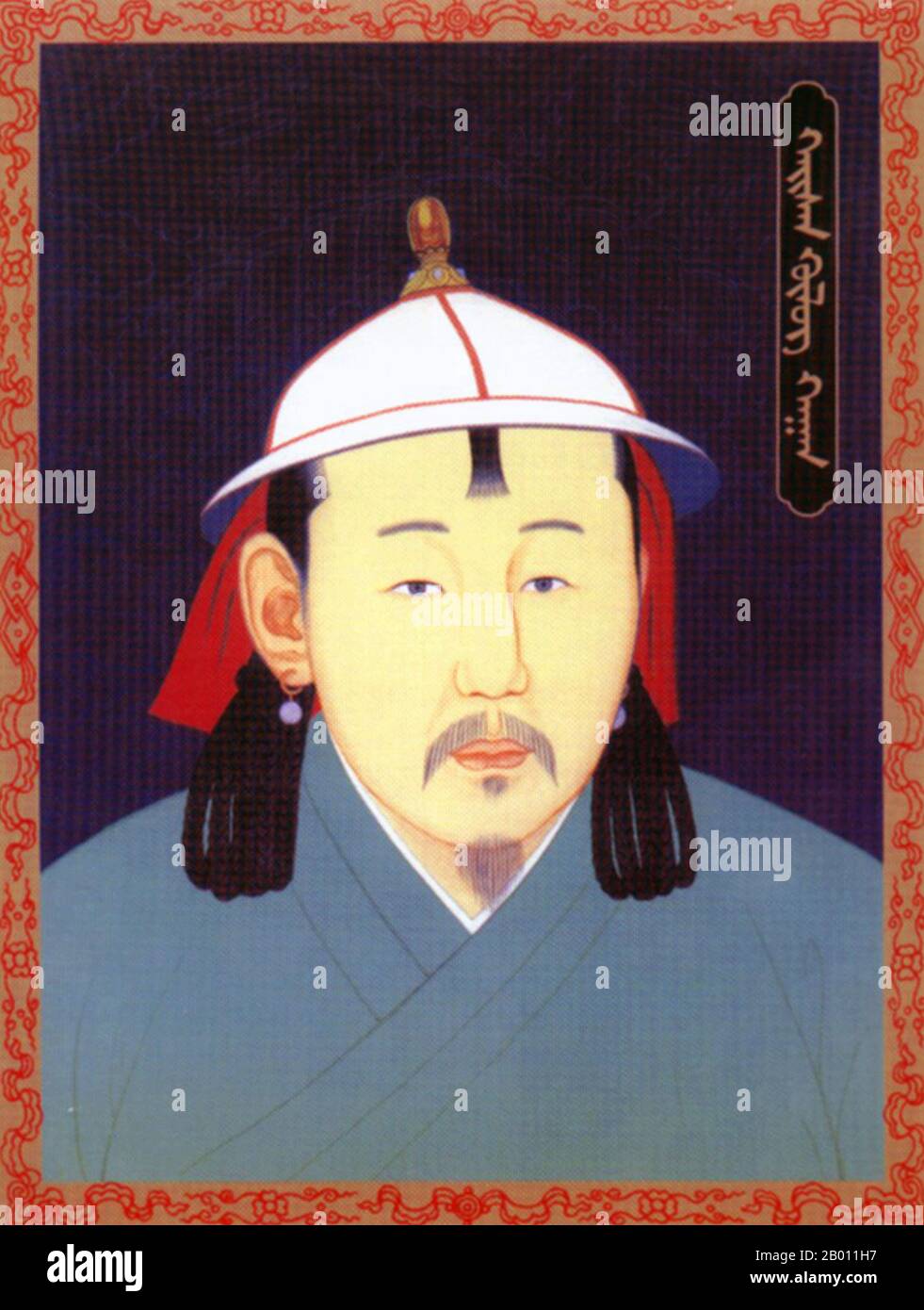 Mongolei/China: Kulug Khan (r. 1307-1311), 7. Khagan des mongolischen Reiches; 3. Yuan-Kaiser Wuzong, 20. Jahrhundert. Kulug Khan (4. August 1281 – 27. Januar 1311), war ein Kaiser der Yuan-Dynastie und gilt als der siebte Khagan der Mongolen in der Mongolei. Auch Stil Haisan Huleg Khan, der Sohn von Darambal, der Sohn von Chingem, wurde er im Jahr 1281 geboren, die weiße Schlange Jahr. 1308, dem Jahr des weißen Schweins, wurde er auf den Thron gesetzt. Stockfoto