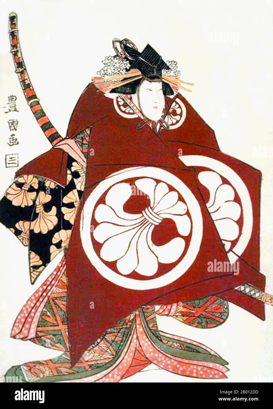 Japan: „Roko Segawa IV. Als Tomoe Gozen“. Ukiyo-e Holzschnitt von Utagawa Toyokuni (1769-1825), 1800. Tomoe Gozen (1157-1247) war eine onna-musha, oder weibliche Samurai, bekannt für ihre Bravour und Stärke. Nach einem historischen Bericht: "Tomoe war besonders schön, mit weißer Haut, langen Haaren und charmanten Merkmalen. Sie war auch eine bemerkenswert starke Bogenschützin, und als Schwertkämpferin war sie ein Krieger im Wert von tausend, bereit, sich einem Dämon oder einem gott zu stellen, bestiegen oder zu Fuß. Sie behandelte ungebrochene Pferde mit hervorragenden Fähigkeiten; sie ritt unversehrt gefährliche Abfahrten hinunter...' Stockfoto