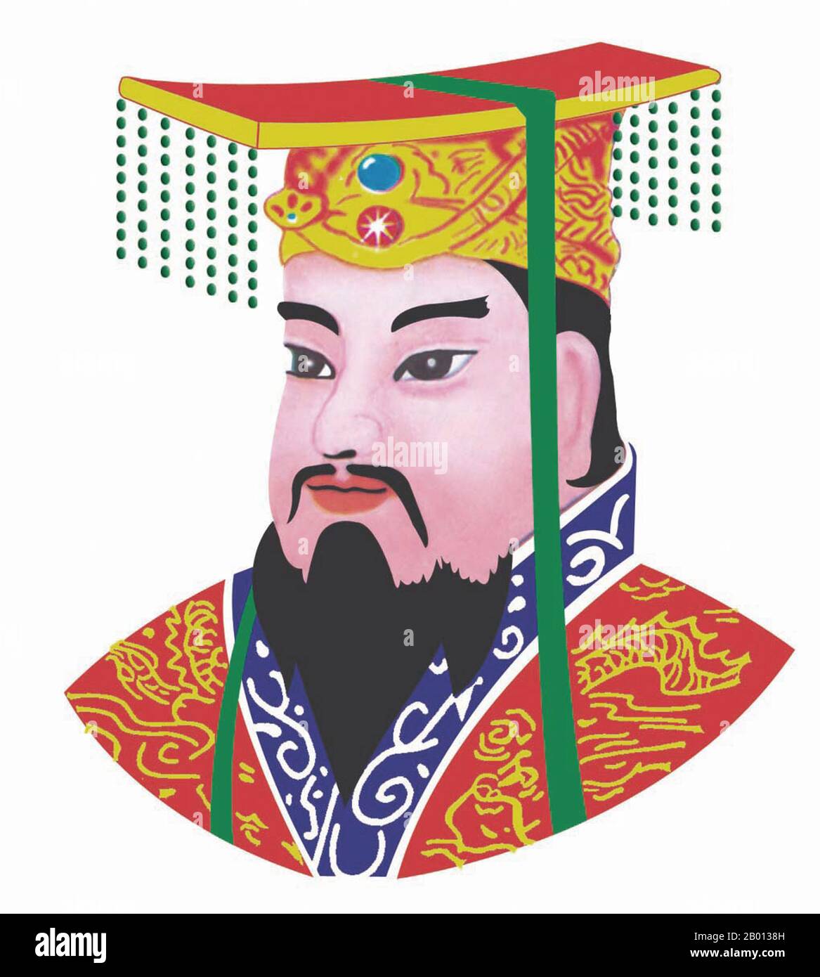 China: Yuhuang Dadi, der 'Jade-Kaiser', höchste Gottheit des Daoismus. Der Jade-Kaiser ist der daoistische Herrscher des Himmels und aller Bereiche der Existenz darunter, einschließlich des Menschen und der Hölle, nach der daoistischen Mythologie. Er ist einer der wichtigsten Götter des chinesischen traditionellen Religions-Pantheons. Nach daoistischem Glauben regiert der Jade-Kaiser das ganze Reich der Menschen und darunter, aber er steht unter den drei Reinen. Stockfoto