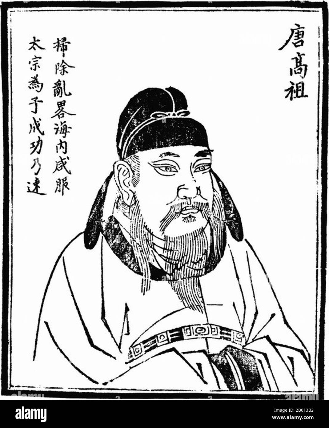 China: Kaiser Gaozu (Tang Liyuan, 566 - 25. Juni 635), 1. Herrscher der Tang-Dynastie (r. 618-626). Abbildung, c. 19. Jahrhundert. Kaiser Gaozu von Tang, geboren Li Yuan, Höflichkeitsname Shude, war der Gründer der Tang Dynastie in China und der erste Kaiser dieser Dynastie von 618 bis 626. Die Herrschaft von Kaiser Gaozu konzentrierte sich auf die Vereinigung des Reiches unter der Tang. Unterstützt von Li Shimin, den er Prinz von Qin gründete, besiegte er alle anderen Anwärter. Bis 628 war es der Tang Dynastie gelungen, ganz China zu vereinen. Stockfoto