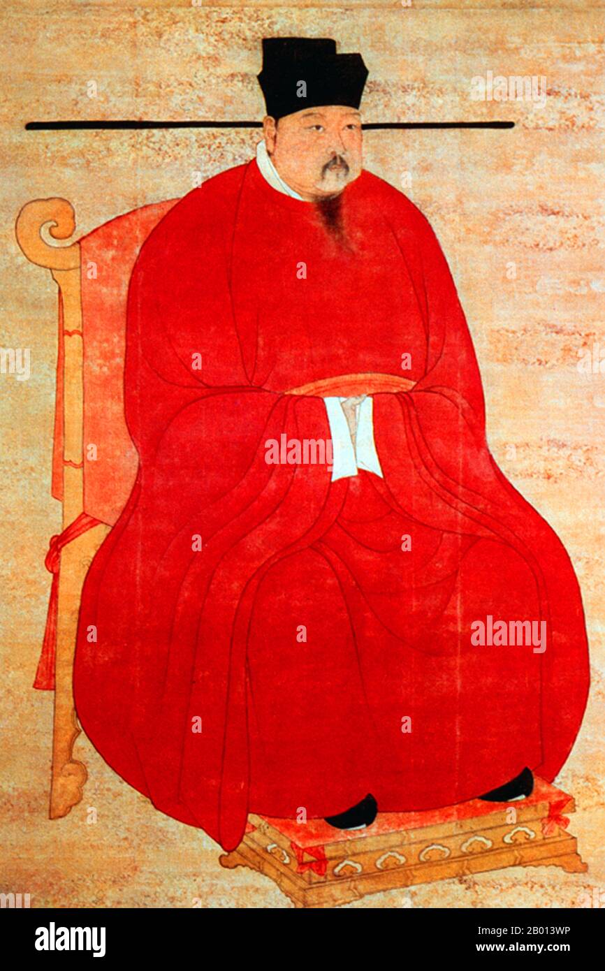 China: Kaiser Zhengzong (Zhao Heng, 23. Dezember 968 - 23. März 1022), 3. Herrscher der (nördlichen) Song Dynastie (r. 997-1022). Hängende Schriftrolle Malerei, c. 997-1022. Zhenzong von Song, persönlicher Name Zhao Heng und früher bekannt als Zhao Dechang, Zhao Yuanxiu und Zhao Yuankan, war der dritte Kaiser der Song Dynastie. Seine Herrschaft war bekannt für die Konsolidierung der Macht und die Stärkung der Dynastie. Das Land florierte, und seine militärische Macht wurde weiter gestärkt. Stockfoto