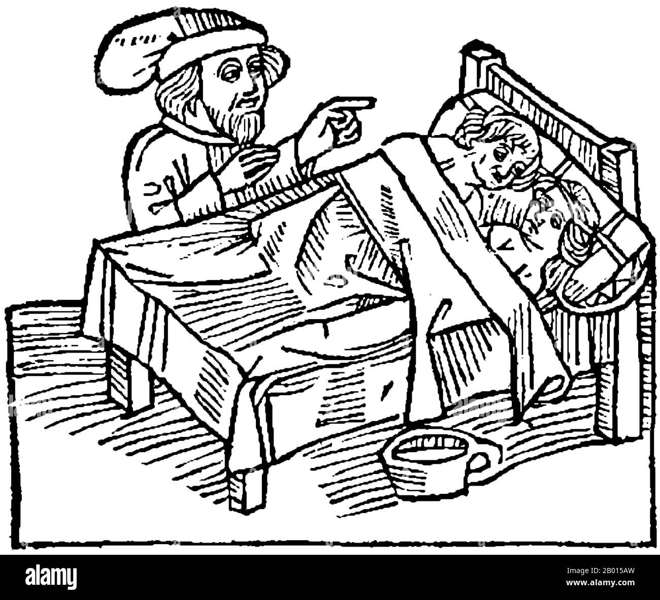 Indien: Rituelle Entjungferung, wie auf den Reisen von Sir John Mandeville  dargestellt. Illustration von Otto von Diemeringen, c. 1484. Rituelle  Entjungferung, wie auf den Reisen von Sir John Mandeville (Ausgabe 1484)  abgebildet: