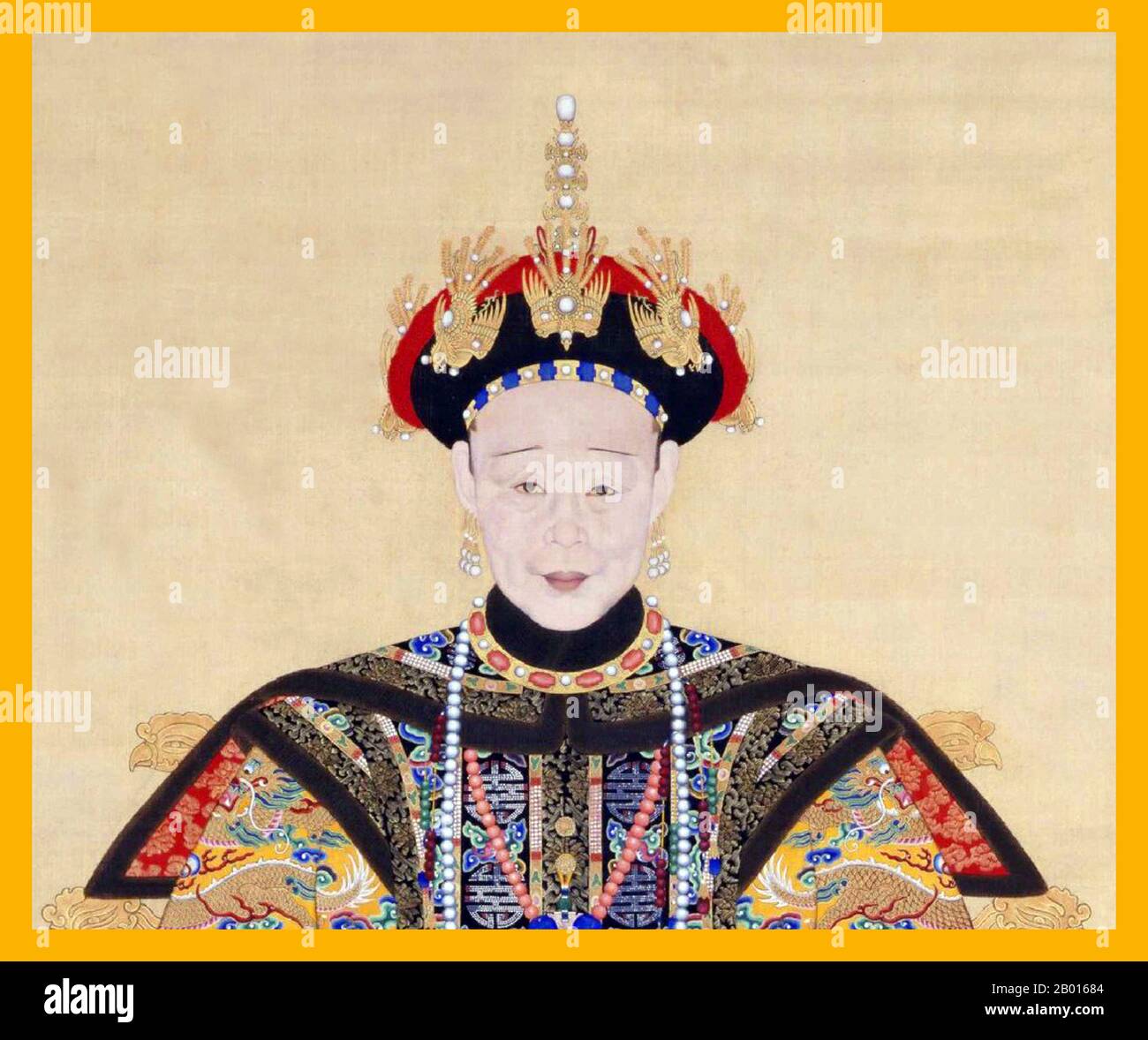 Kaiserin Xiao He Rui (20. November 1776 - 23. Januar 1850), zweite Kaiserin Consort des Jiaqing-Imperators. Handscroll Malerei, c. 1801-1820. Die Kaiserin Xiaoherui war die zweite Kaiserin des Jiaqing-Imperators der Qing-Dynastie. Lady Niohuru stammt aus dem Mandschu-umrandeten Niohuru-Clan und wurde 1790 eine sekundäre Gemahlin von Prinz Yongyan (dem zukünftigen Jiaqing-Kaiser). Sie wurde von 1801 bis zum Tod des Kaisers 1902 Kaiserin, die sie anschließend von ihrem Stiefsohn, dem Kaiser Daoguang, als Kaiserin Dowager Gongci geehrt wurde. Stockfoto