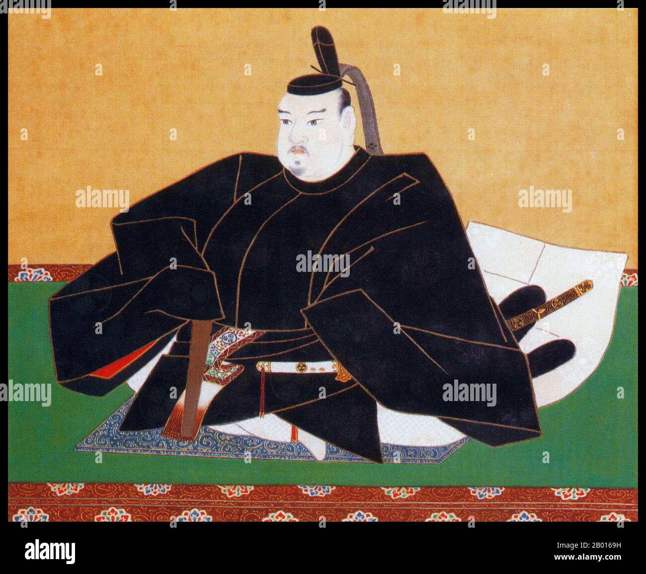 Japan: Tokugawa Iemitsu (1604-1651), dritter Herrscher des Tokugawa Shogunate (r. 1623-1651). Hängende Schriftrolle Malerei, 17. Jahrhundert. Tokugawa Iemitsu, geboren in Takechiyo, war der dritte Shogun der Tokugawa-Dynastie und der älteste Sohn von Tokugawa Hidetada. Seine nasse Krankenschwester, Lady Kasuga, diente auch als seine politische Berater und war von zentraler Bedeutung, um Verhandlungen mit dem kaiserlichen Hof zu unterlaufen. Seine Herrschaft war geprägt von seiner starken Fremdenfeindlichkeit, mit geschlossenen Grenzen und der Vertreibung aller Europäer sowie der brutalen Kreuzigung von Christen. Diese fremdenfeindliche Haltung würde in Japan über 200 Jahre anhalten. Stockfoto