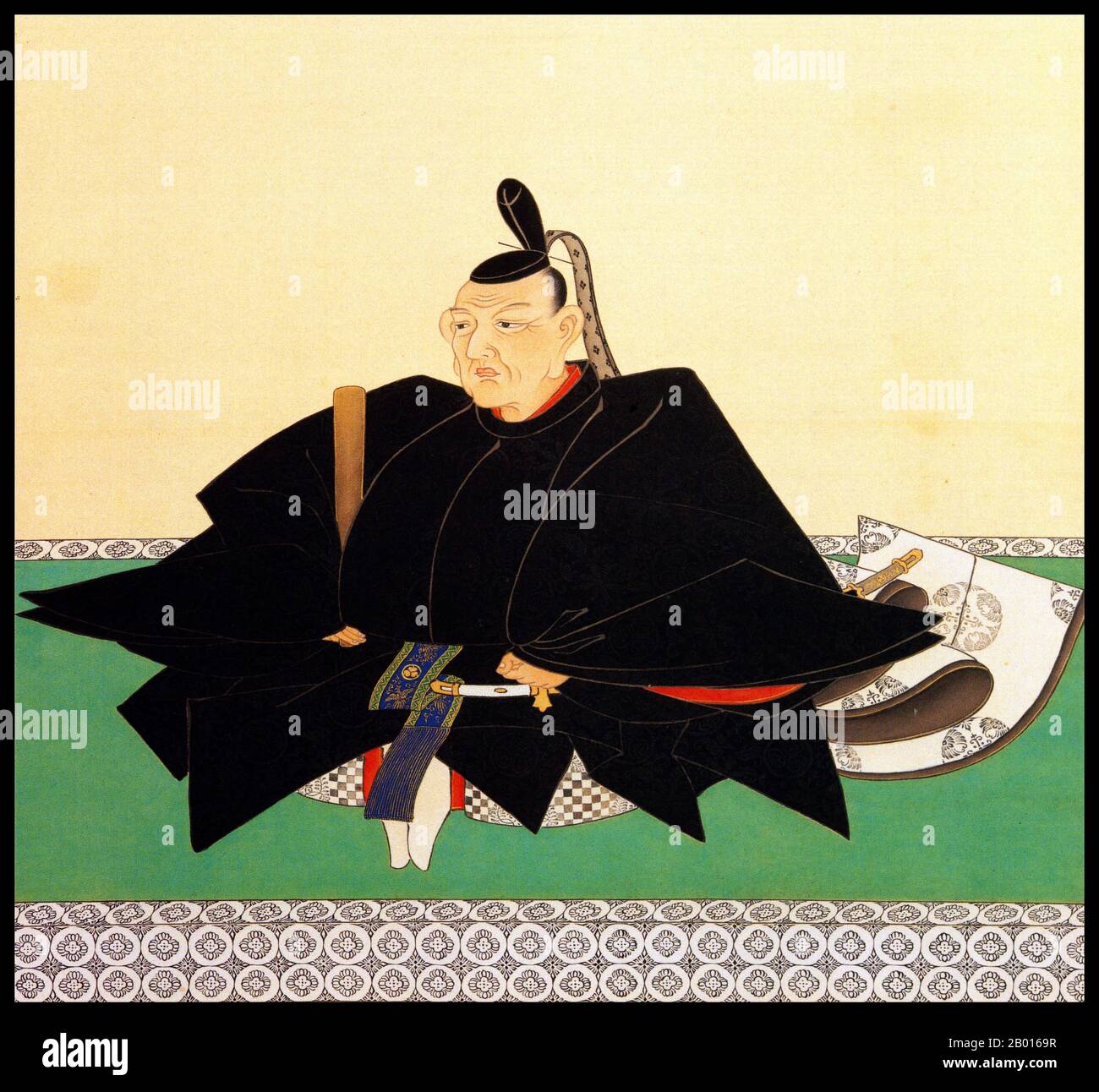 Japan: Tokugawa Yoshimune (27. November 1684 - 12. Juli 1751), achter Herrscher des Tokugawa Shogunate (r. 1716-1751). Hängende Schriftrolle von Kano Tadanobu (1823-1880), 19. Jahrhundert. Tokugawa Yoshimune, geborener Genroku, war der achte Shogun des Tokugawa-Shogunats und der Sohn von Tokugawa Mitsusada, dem Daimyo von Kii und Enkel von Tokugawa Ieyasu. Yoshimune folgte 1705 seinen Brüdern als Daimyo von Kii nach, und als der Knabenshogun Tokugawa Ietsugu 1716 starb, wurde er zum neuen Shogun gewählt. Er gilt als einer der besten Shoguns von Tokugawa und begann 1736 mit den Kyoho-Reformen. Stockfoto
