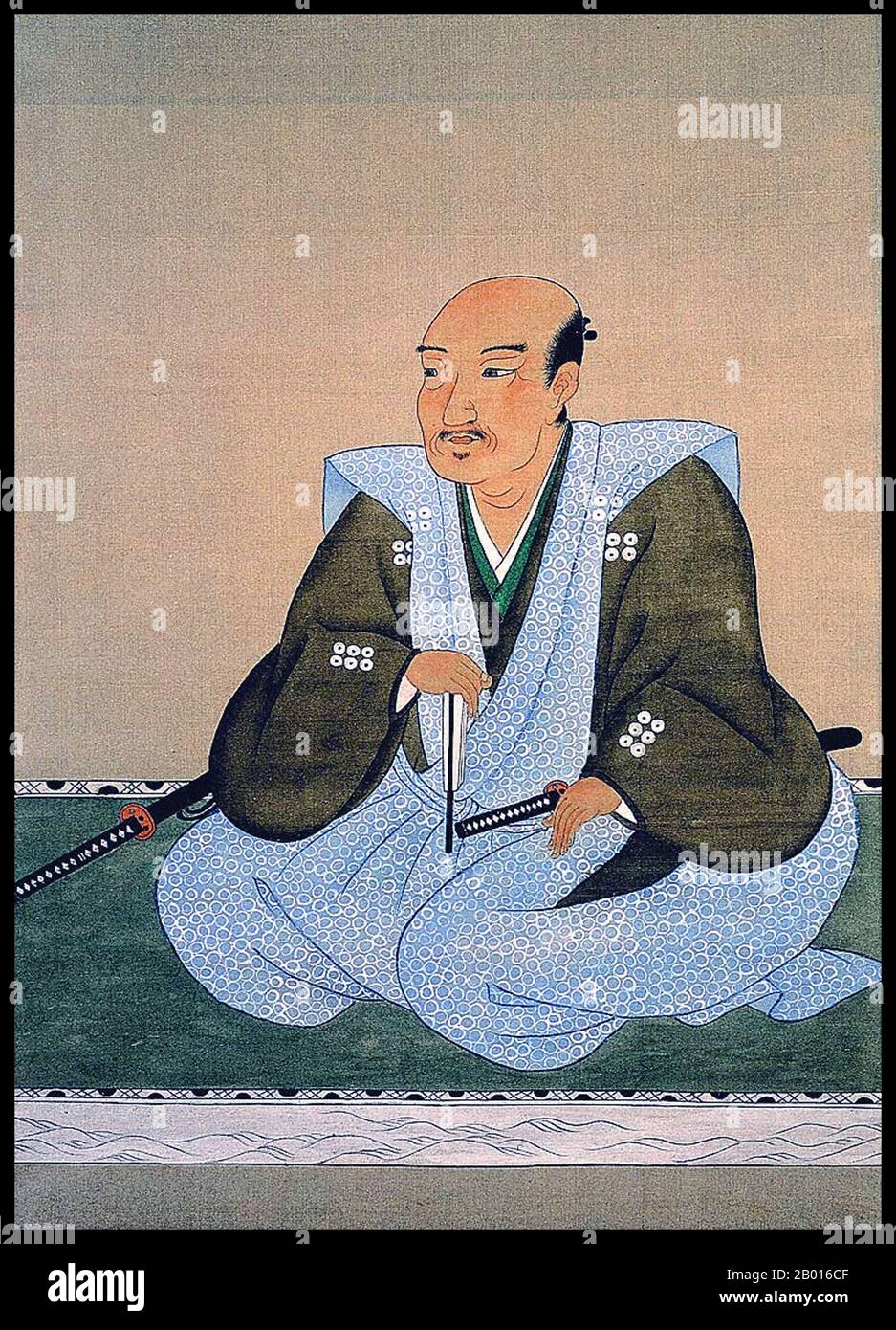 Japan: Sanada Yukimura (1567. - 3. Juni 1615), Samurai-General der Sengoku-Zeit. Hängende Schriftrolle, Edo-Periode. Sanada Yukimura, richtiger Name Nobushige, war ein legendärer Samurai aus der Sengoku-Zeit. Der Sanada-Clan driftete zunächst zwischen den stärkeren Daimyos, bevor er Vasall von Toyotomi Hideyoshi wurde. Yukimura wandte sich jedoch kurz vor der Schlacht von Sekigahara im Jahr 1600 gegen den Verbündeten Tokugawa Ieyasu von Hideyoshi. Er wurde nach Mt. Koya wegen seines Verrats, trotzte aber weiterhin den Tokugawas und wurde ein General für die Verteidiger während der Belagerung von Osaka von 1614-1615, wo er starb. Stockfoto