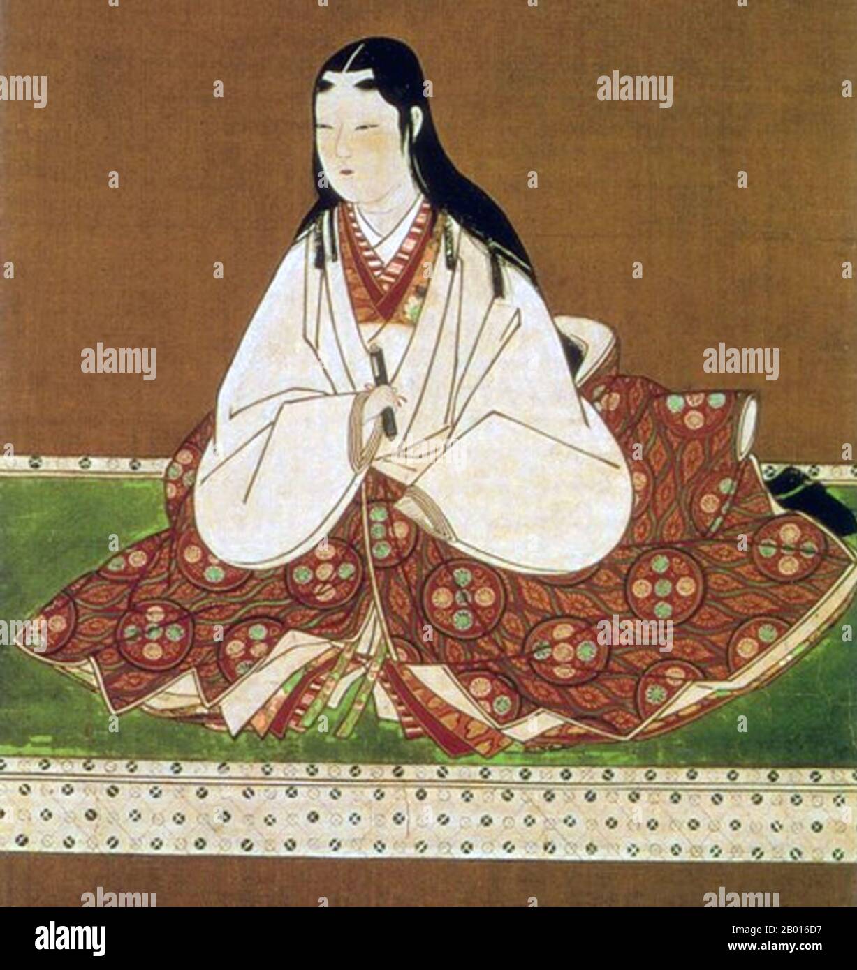 Japan: Lady Oichi (1547. - 14. Juni 1583), Ehefrau von Azai Nagamasa und Shibata Katsuie. Hängende Schriftrolle Malerei, c. 1580er-1590er. Oichi oder Oichi-no-Kata, auch bekannt als Ichihime, Odani-no-Kata und Hideko, war eine weibliche historische Figur aus der späten Sengoku-Zeit. Sie ist vor allem als Mutter von drei Töchtern bekannt, die für ihre Verbindungen bekannt werden würden - Yodo Dono, Ohatsu und Oeyo. Oichi war die jüngere Schwester von Oda Nobunaga. Oichi war gleichermaßen für ihre Schönheit und ihre Entschlossenheit bekannt. Sie stammte aus den Sippen von Taira und Fujiwara. Stockfoto