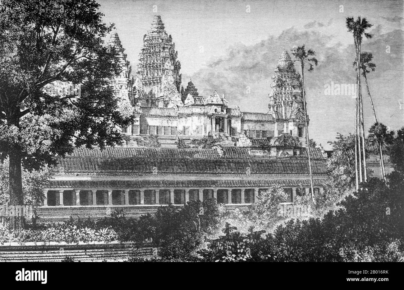 Kambodscha: 'Angkor Wat'. Gravur aus der 'Voyage d'Exploration en Indo-Chine, 1866-1868' von Louis Delaporte (11. Januar 1842 - 3. Mai 1925), 1873. Angkor Wat wurde im frühen 12. Jahrhundert für König Suryavarman II. (Regiert 1113-50) erbaut. Stockfoto