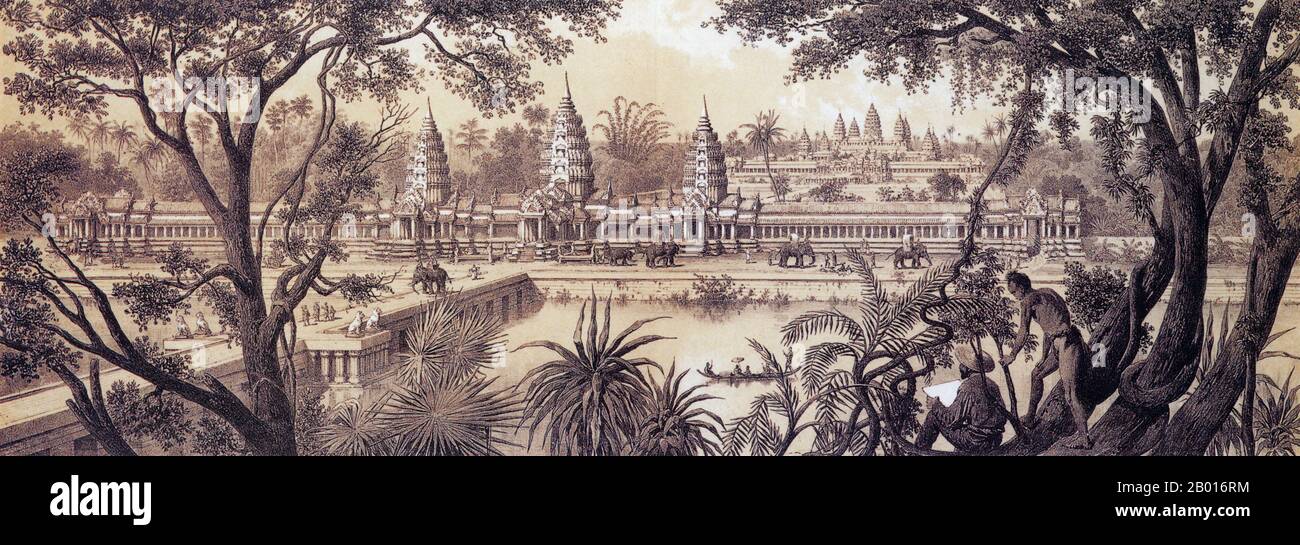 Kambodscha: 'Angkor Wat'. Gravur aus der 'Voyage d'Exploration en Indo-Chine, 1866-1868' von Louis Delaporte (11. Januar 1842 - 3. Mai 1925), 1873. Angkor Wat wurde im frühen 12. Jahrhundert für König Suryavarman II. (R. 1113-1150). Stockfoto