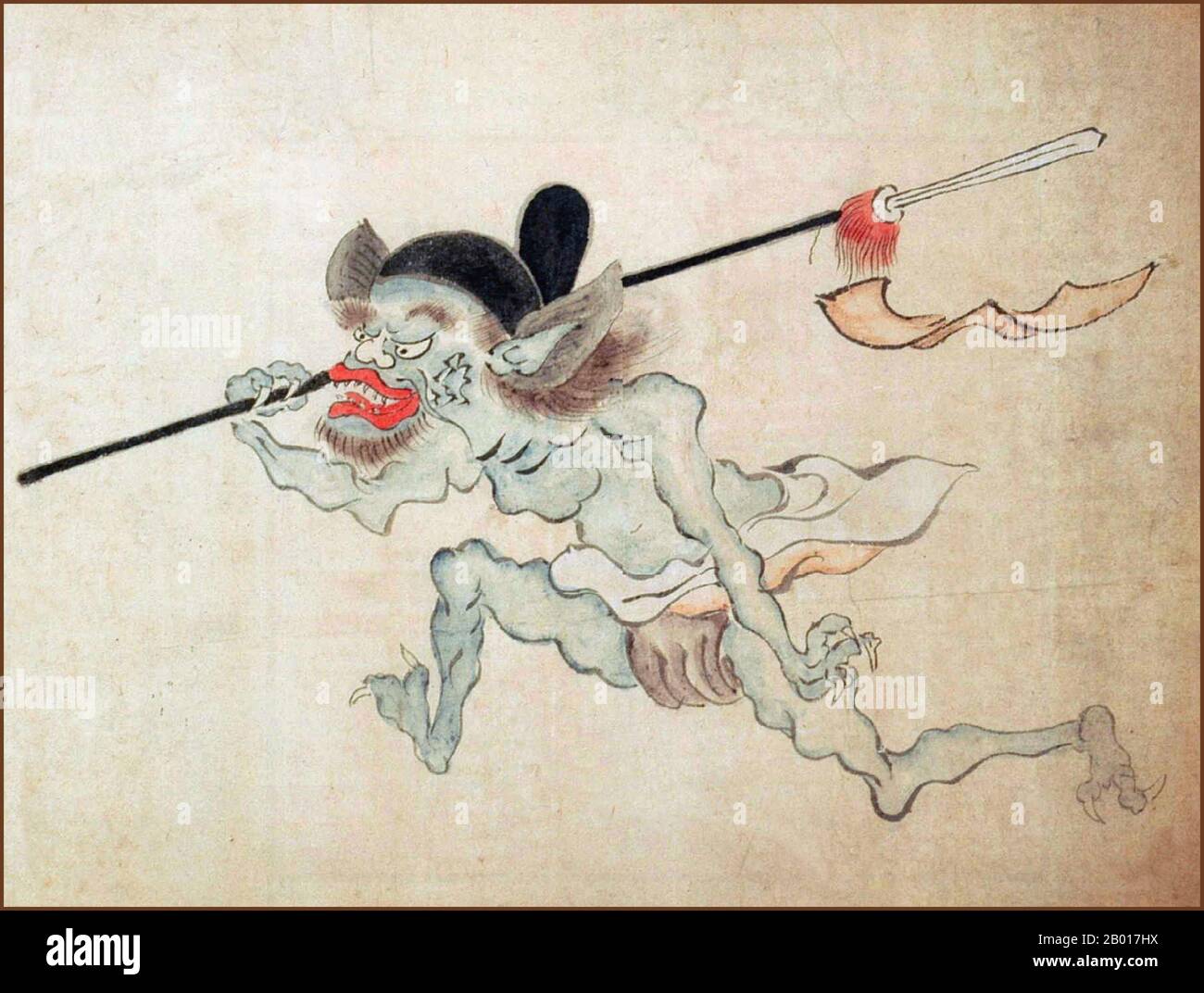 Japan: „Hyakki Yako (Nachtparade der hundert Dämonen)“. Detail der Handlauf Malerei, 19th Jahrhundert. Hyakki Yagyo/Hyakki Yako („Nachtparade der hundert Dämonen“) ist ein japanischer Volksglaube. Der Glaube besagt, dass Yokai, japanische übernatürliche Wesen, jedes Jahr während der Sommernächte auf die Straße gehen werden. Die Prozession ist manchmal ordentlich, während es zu anderen Zeiten ein Aufruhr ist. Jeder, der auf die Prozession trifft, wird sterben, es sei denn, er wird von einem buddhistischen Sutra beschützt. Es ist ein beliebtes Thema in der japanischen bildenden Kunst Stockfoto