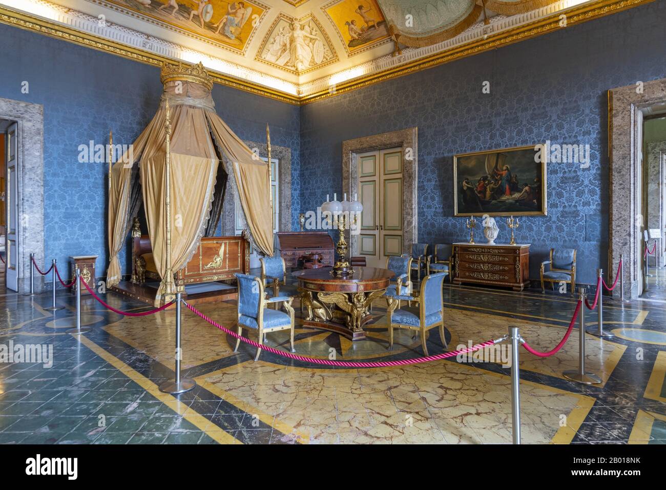 Privates Apartment, Schlafzimmer von König Franziskus II. Im Königlichen Palast von Caserta, Italien. Stockfoto