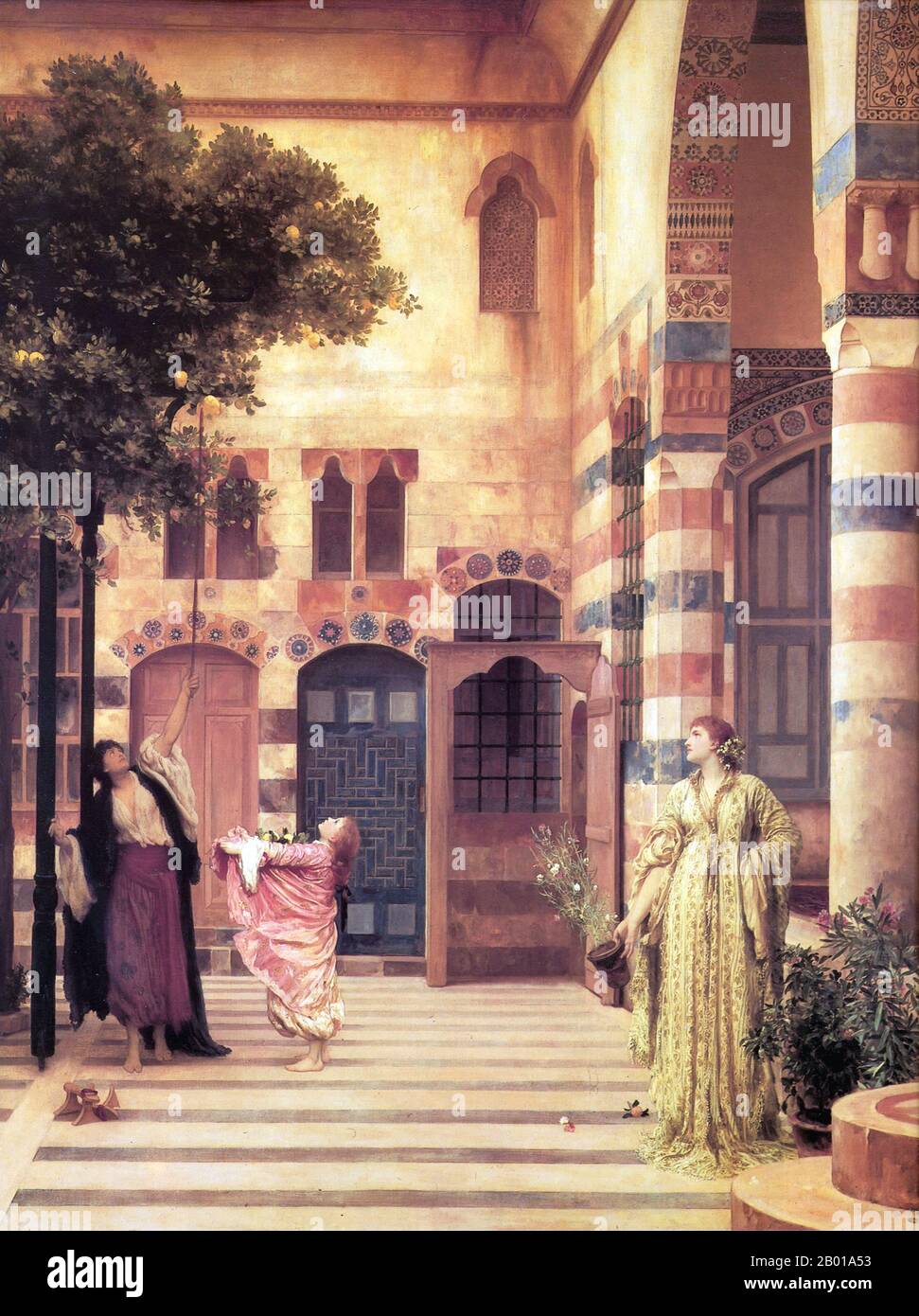 Syrien: 'Altes Damaskus, Judenviertel'. Öl auf Leinwand, Gemälde von Lord Frederic Leighton (3. Dezember 1830 - 25. Januar 1896), 1874. Syrische Juden sind Juden, die in der Region des modernen Staates Syrien leben, und ihre Nachkommen, die außerhalb Syriens geboren wurden. Syrische Juden stammen aus zwei Gruppen: Aus den Juden, die die Region des heutigen Syrien aus der Antike bewohnten (bekannt als Musta'arabi-Juden, manchmal auch als Mizrahi-Juden klassifiziert); und aus den Sephardi-Juden, die nach der Vertreibung aus Spanien im Jahr 1492 nach Syrien flohen. Stockfoto Syrien: 'Altes Damaskus, Judenviertel'. Öl auf Leinwand, Gemälde von Lord Frederic Leighton (3. Dezember 1830 - 25. Januar 1896), 1874. Syrische Juden sind Juden, die in der Region des modernen Staates Syrien leben, und ihre Nachkommen, die außerhalb Syriens geboren wurden. Syrische Juden stammen aus zwei Gruppen: Aus den Juden, die die Region des heutigen Syrien aus der Antike bewohnten (bekannt als Musta'arabi-Juden, manchmal auch als Mizrahi-Juden klassifiziert); und aus den Sephardi-Juden, die nach der Vertreibung aus Spanien im Jahr 1492 nach Syrien flohen. Stockfoto