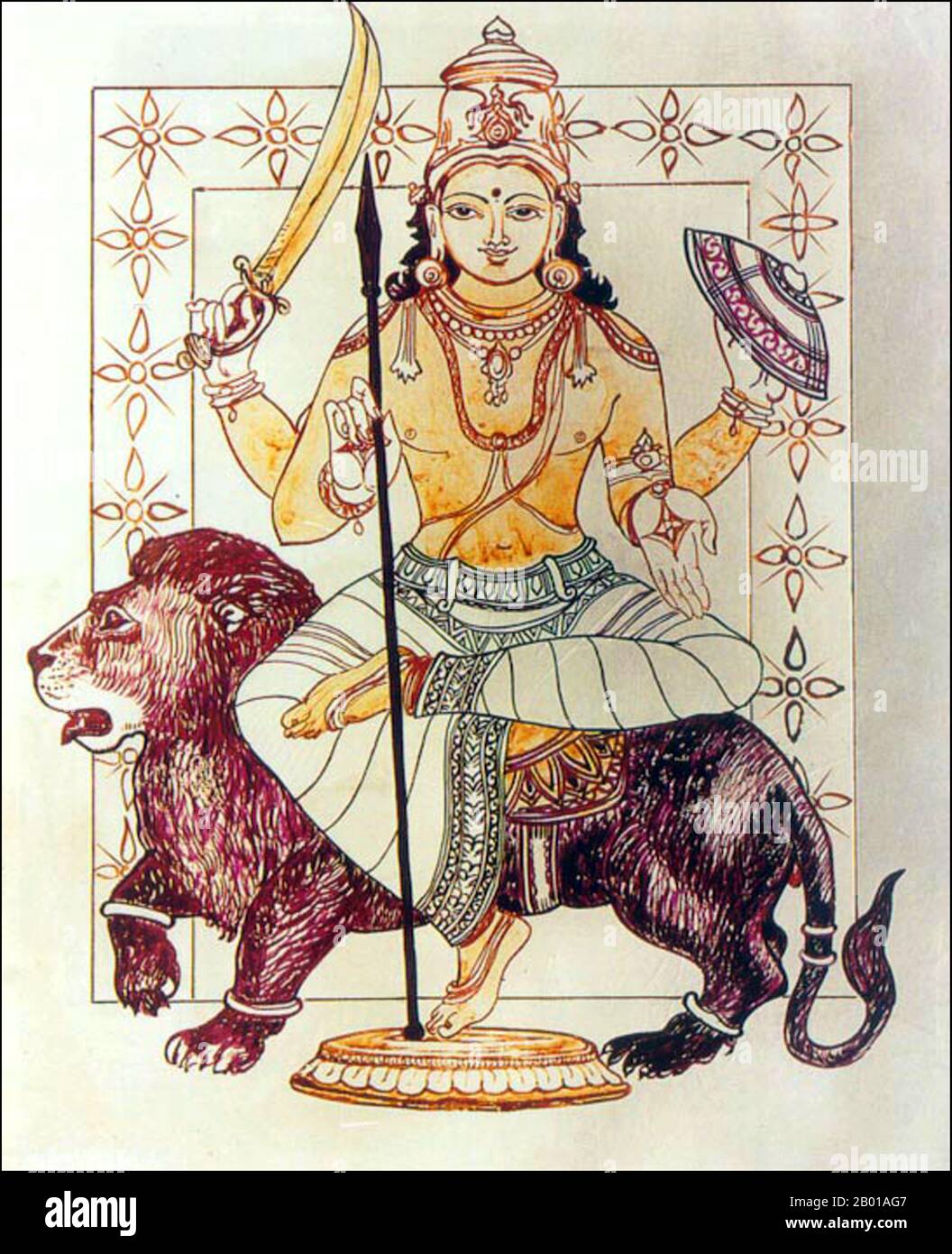 Indien: Eine indische Darstellung von Rahu, Schlangendämon und Verursacher von Sonnen- und Mondfinsternissen. In der hinduistischen Mythologie ist Rahu eine Schlange, die die Sonne oder den Mond verschlingt und Finsternisse verursacht. Er wird in der Kunst als ein Drache dargestellt, der ohne Körper auf einem von acht schwarzen Pferden gezogenen Wagen reitet. Rahu ist einer der Navagrahas (neun Planeten) in der vedischen Astrologie. Die Rahu Kala (Tageszeit unter dem Einfluss von Rahu) gilt als ungünstig. Stockfoto
