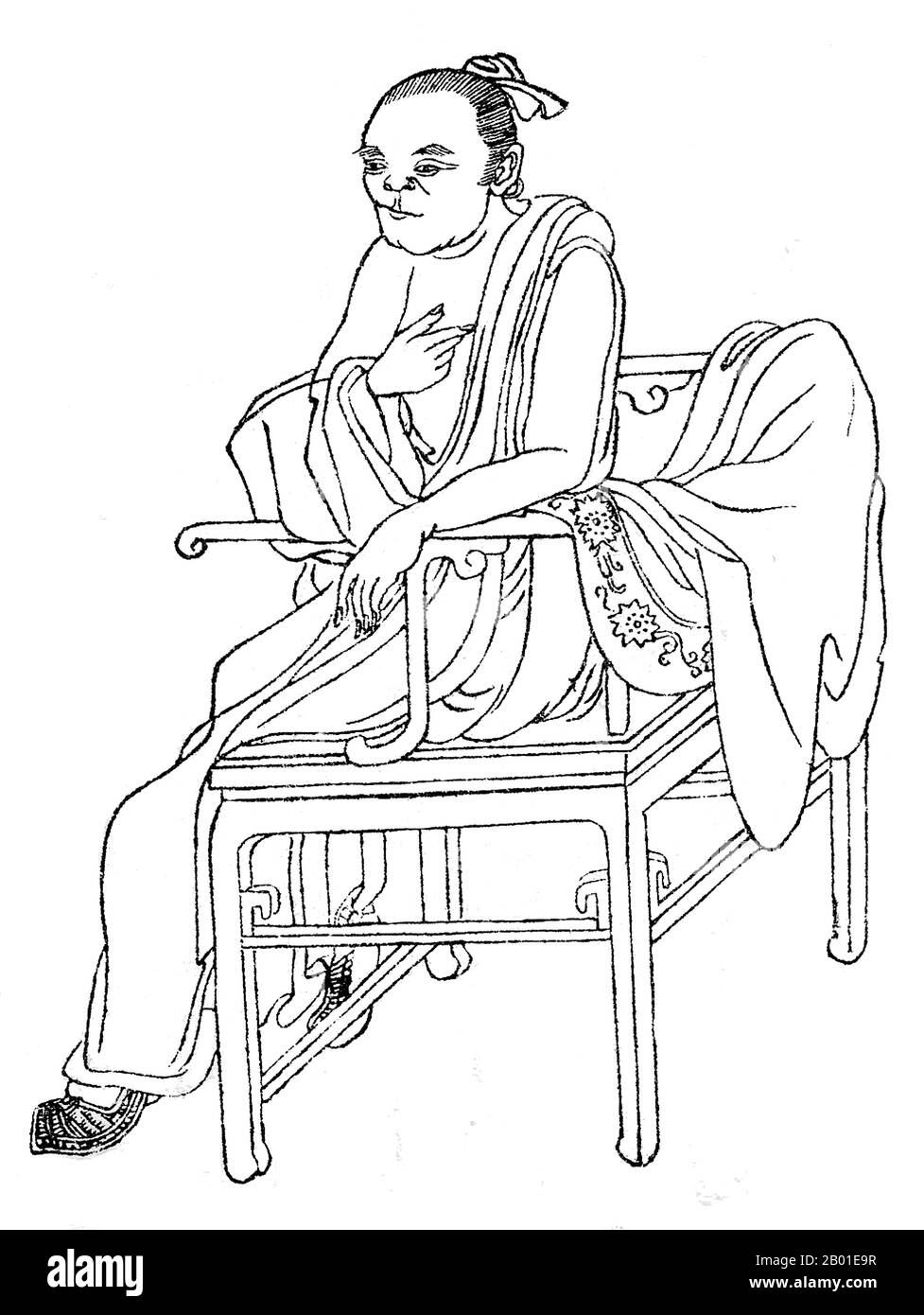China: Sima Qian (ca. 145-86 BCE), Vater der chinesischen Historiographie und "große Historikerin" Chinas. Abbildung aus Wan Hsiao Tang-Chu Chuang-Hua Chuan, 1921. Sima Qian (Wade-Giles: SSU-ma CH'ien) war Präfekt der Großen Schriftsteller (太史公) der Han-Dynastie. Er gilt als Vater der chinesischen Historiografie für seine hoch gelobte Arbeit, Records of the Grand Historiker, eine allgemeine Geschichte Chinas im Stil von „Jizhuanti“, die mehr als zweitausend Jahre vom Gelben Kaiser bis zum Kaiser Wu von Han umfasst. Seine definitive Arbeit legte die Grundlage für spätere chinesische Historiographie. Stockfoto