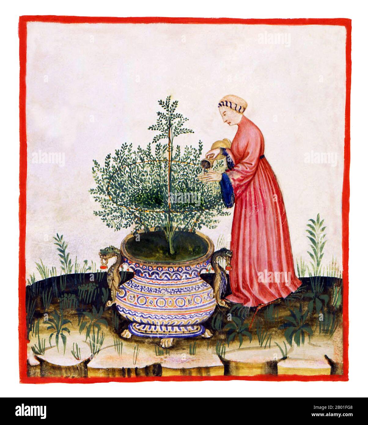 Irak/Italien: Süßer Marjoram. Illustration aus Ibn Butlans Taqwim al-sihha oder „Erhaltung der Gesundheit“ (Bagdad, 11. Jahrhundert), veröffentlicht in Italien als die Tacuinum Sanitatis, 14. Jahrhundert. Das Tacuinum (manchmal Taccuinum) Sanitatis ist ein mittelalterliches Handbuch über Gesundheit und Wohlbefinden, basierend auf dem Taqwim al-sihha تقويم الصحة („Erhaltung der Gesundheit“), einer arabischen medizinischen Abhandlung von Ibn Butlan aus Bagdad aus dem 11. Jahrhundert. Ibn Butlân war ein christlicher Arzt, geboren in Bagdad und starb 1068. Stockfoto