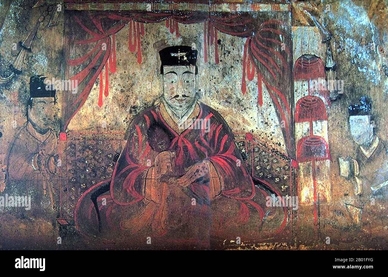 Korea: Grabportrait von König Micheon oder König Gogugwon oder Minister Dong Shou, Koguryo, Anak Tomb 3, c. 371 CE. Goguryeo oder Koguryŏ war ein antikes koreanisches Königreich, das sich heute in nördlichen und zentralen Teilen der koreanischen Halbinsel, der Südmandschurei und der südlichen russischen Küstenprovinz befindet. Zusammen mit Baekje und Silla war Goguryeo eines der drei Königreiche Koreas. Goguryeo war ein aktiver Teilnehmer am Machtkampf um die Kontrolle über die koreanische Halbinsel sowie mit den Außenbeziehungen der Nachbarpolitiken in China und Japan verbunden. Stockfoto