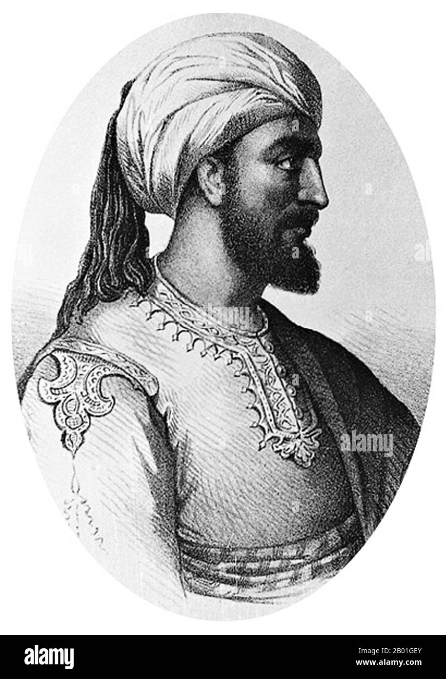 Spanien/Al-Andalus: Abd al-Rahman I (731-788), Gründer des Emirats Umayyad von Cordoba (r. 756-788). Abd al-Rahman I oder Abd al-Rahman ibn Mu'awiya ibn Hisham ibn Abd al-Malik ibn Marwan war Gründer des Emirats Umayyad von Córdoba (755), einer muslimischen Dynastie, die fast drei Jahrhunderte lang den größten Teil Iberiens regierte (einschließlich des nachfolgenden Kalifats Córdoba). Die Moslems nannten die Regionen Iberiens unter ihrer Herrschaft al-Andalus. Abd al-Rahmans Einsetzung einer Regierung in al-Andalus stellte eine Zweigstelle des restlichen Islamischen Reiches dar. Stockfoto