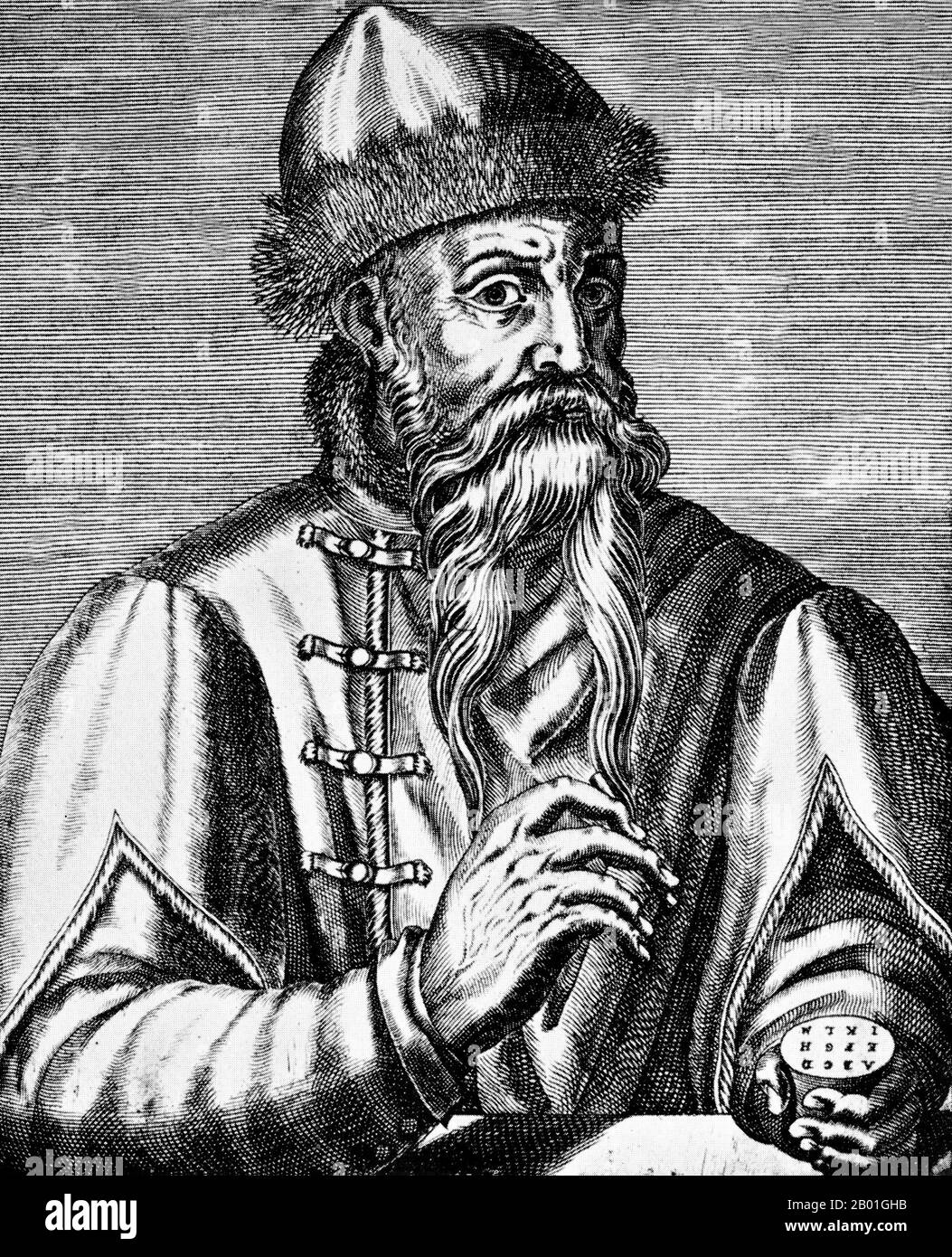 Deutschland: Johannes Gutenberg (ca. 1393.-3. Februar 1468), Drucker und Verleger, der die erste europäische Druckerpresse vorstellte. Gravur von Nicolas de Larmessin (1632-1694), 17. Jahrhundert. Johannes Gensfleisch zur Laden zum Gutenberg war ein Schmied, Goldschmied, Drucker und Verleger, der die Druckerpresse vorstellte. Seine Verwendung des beweglichen Drucks begann die Druckrevolution und gilt weithin als das wichtigste Ereignis der Neuzeit. Sie spielte eine Schlüsselrolle bei der Entwicklung der Renaissance, der Reformation und der wissenschaftlichen Revolution. Stockfoto