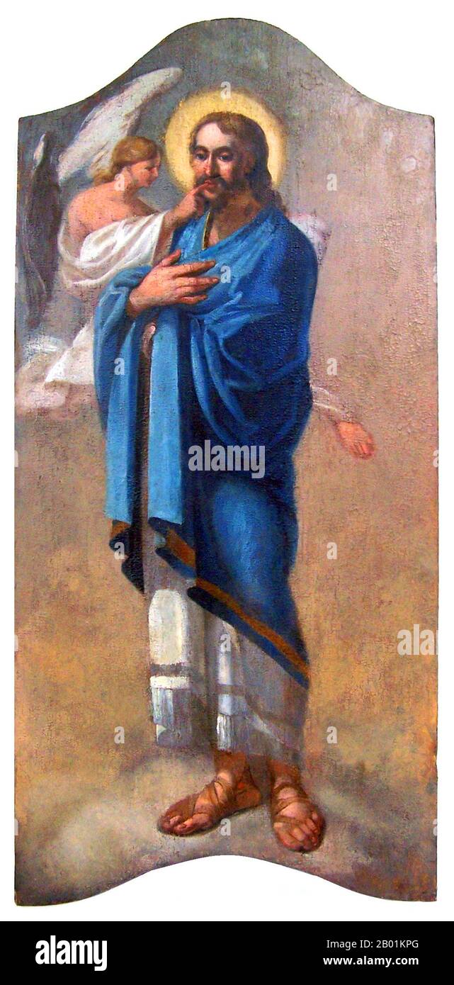 Griechenland/Ungarn: Katholische Ikone, die den Propheten Jesaja mit einem Engel darstellt, der seine Lippen mit Feuer salbt, um die Worte Gottes zu verbreiten. Gemalte Ikone, Kathedrale von Hajdudorog, Ende des 18. Jahrhunderts. Jesaja war ein Prophet im 8. Jahrhundert v. Chr. Königreich Juda. Juden und Christen betrachten das Buch Jesaja als Teil ihres biblischen Kanons; er ist der erste (wenn auch nicht der erste) der neviim akharonim, der späteren Propheten. Viele der Lehren Jesu aus dem Neuen Testament beziehen sich auf das Buch Jesaja. Stockfoto