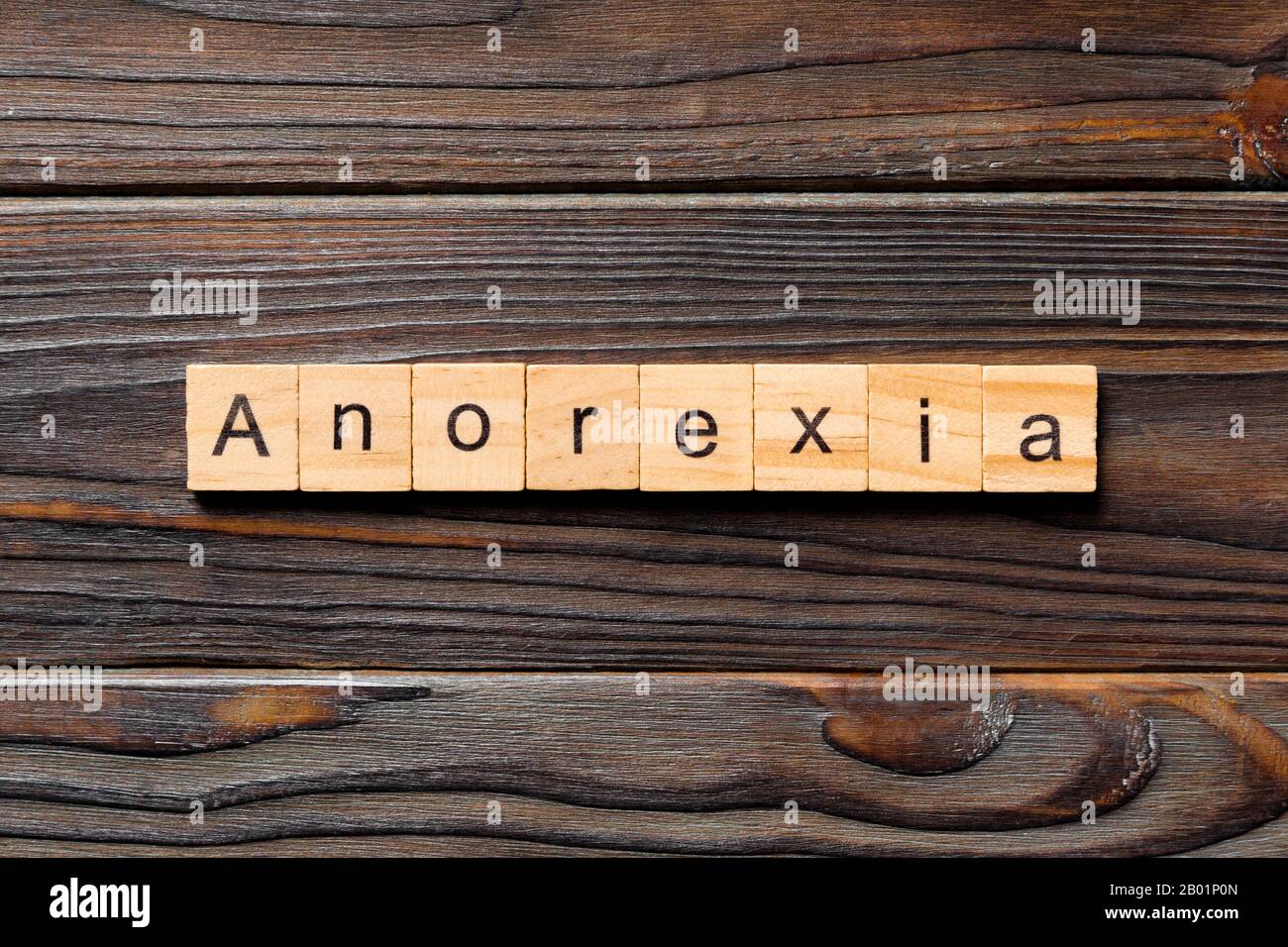Anorexie Wort auf Holz Block geschrieben. anorexie Text auf Tisch, Konzept. Stockfoto