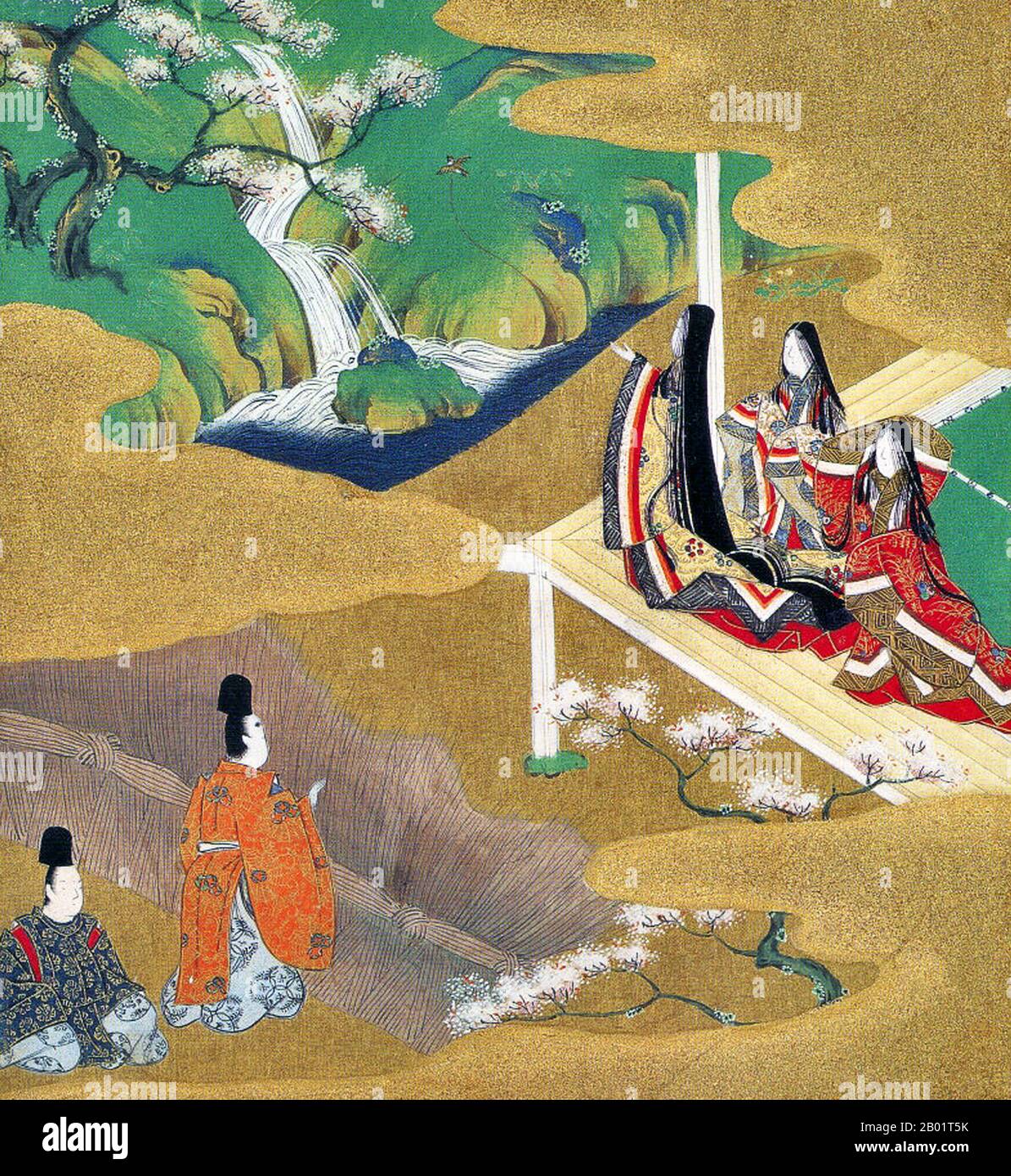 Japan: Kapitel 5 - Wakamurasaki aus der Geschichte von Genji. Gemälde von Tosa Mitsuoki (23. Oktober 1617 bis 25. September 1691), Ende des 17. Jahrhunderts. Die Geschichte von Genji (Genji Monogatari) ist ein klassisches Werk japanischer Literatur, das der japanischen Adligen Murasaki Shikibu im frühen 11. Jahrhundert zugeschrieben wird, um den Höhepunkt der Heian-Zeit. Es wird manchmal als der erste Roman der Welt bezeichnet, der erste moderne Roman, der erste psychologische Roman oder der erste Roman, der noch als Klassiker gilt. Der Roman veranschaulicht auch eine einzigartige Darstellung der Existenzgrundlagen der Höflinge der Heian-Ära. Stockfoto