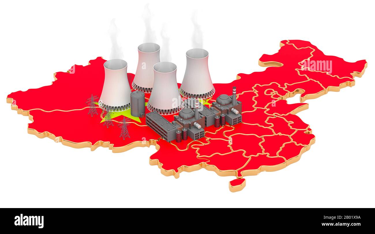 Kernkraftwerke in China, 3D-Rendering isoliert auf weißem Hintergrund Stockfoto