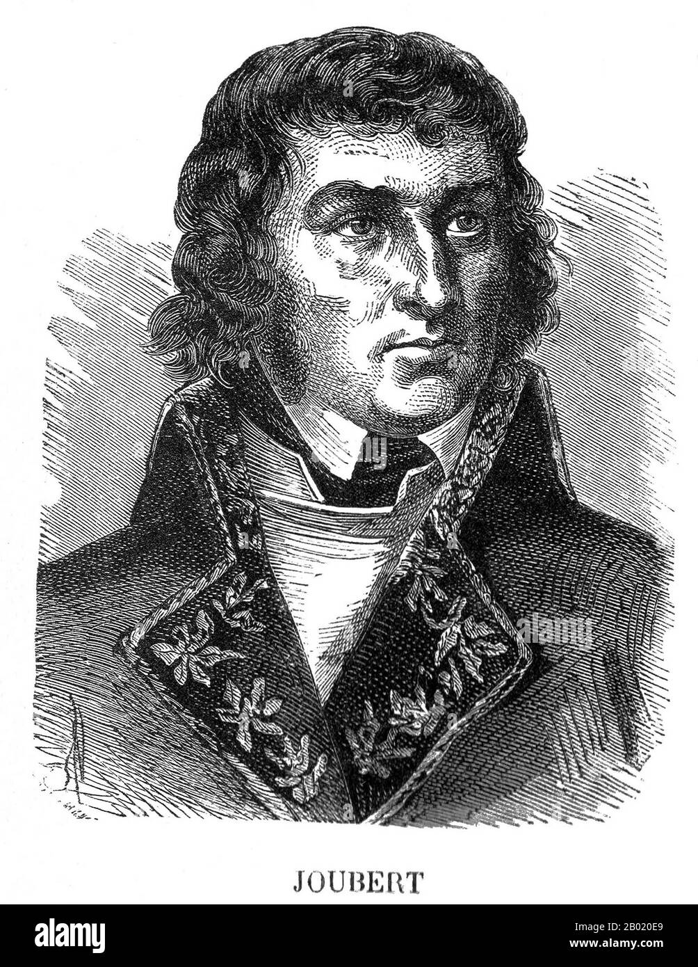 Frankreich: Joseph Joubert (* 7. Mai 1754 bis 4. Mai 1824), französischer Moralist, Essayist und Philosoph, 18. Bis 19. Jahrhundert. Joseph Joubert war ein französischer Moralist und Essayist, der sich heute weitgehend an seine Pensées (Gedanken) erinnert, die posthum veröffentlicht wurden. Im Alter von 14 Jahren besuchte Joubert ein religiöses College in Toulouse, wo er später bis 1776 lehrte. 1778 ging er nach Paris, wo er unter anderem D’Alembert und Diderot traf und sich später mit dem jungen Schriftsteller und Diplomaten Chateaubriand anfreundet. Er wechselte zwischen Paris mit seinen Freunden und dem Leben auf dem Land. Stockfoto