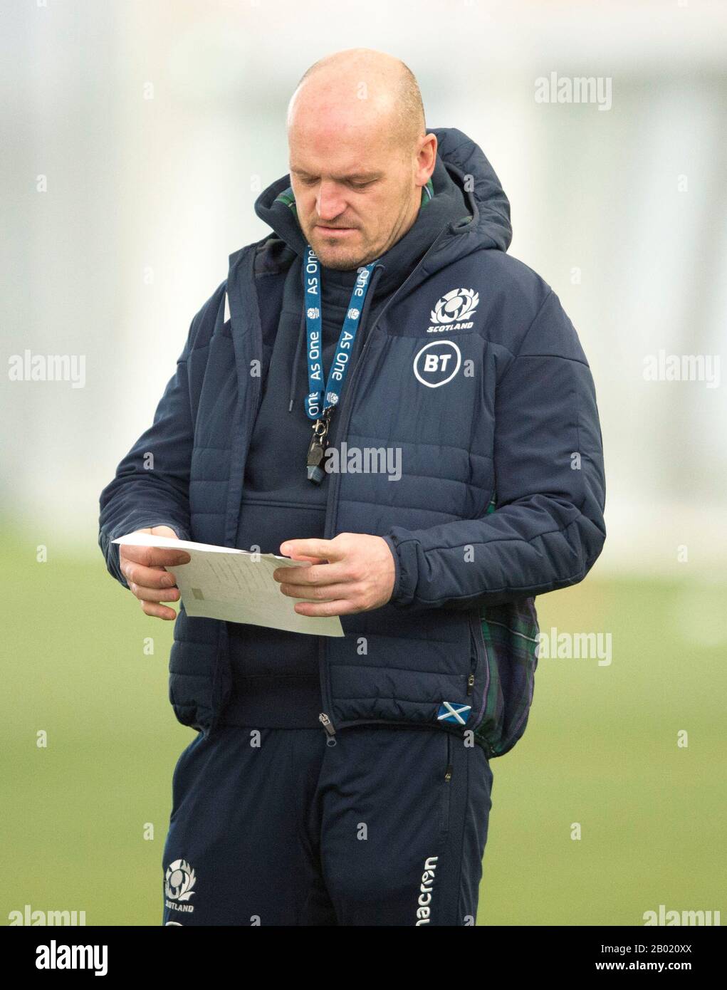 Oriam Sports Center, Riccarton Campus der Heriot-Watt University, Edinburgh: 18. Februar 2020. Schottland Rugby-Team-Training vor ihrem Guinness Six Nations Match gegen Italien in Rom. Schottland-Trainer Gregor Townsend. Kredit: Ian Rutherford/Alamy Live News Stockfoto